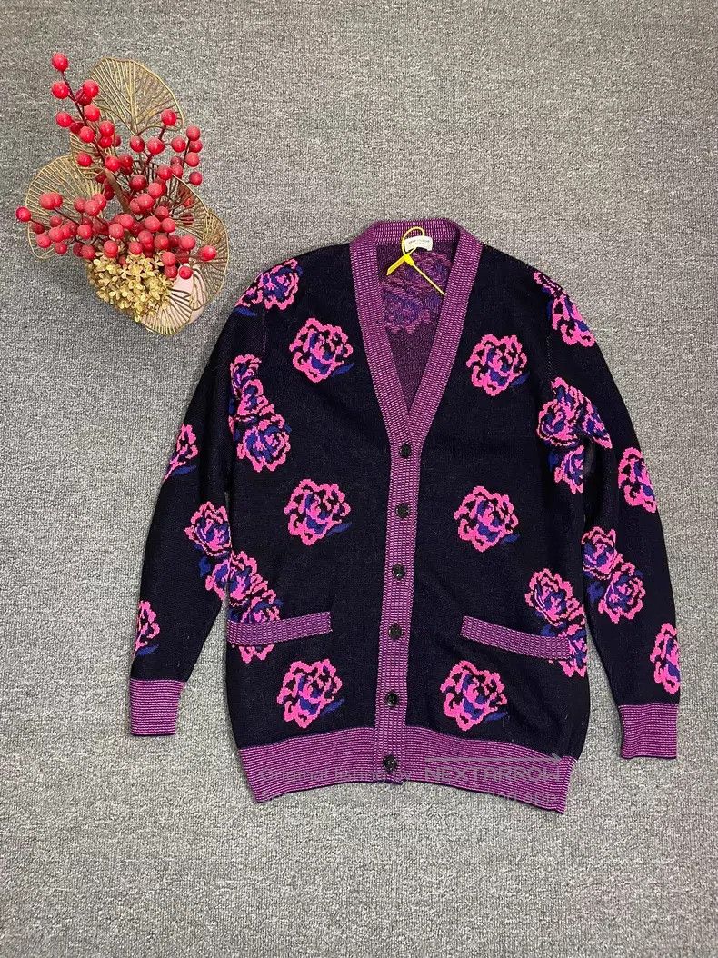 Saint Laurent Paris Saint Laurent Paris Black and Purple Poppy Knit Cardigan Size US XS / EU 42 / 0 - 1 Thumbnail