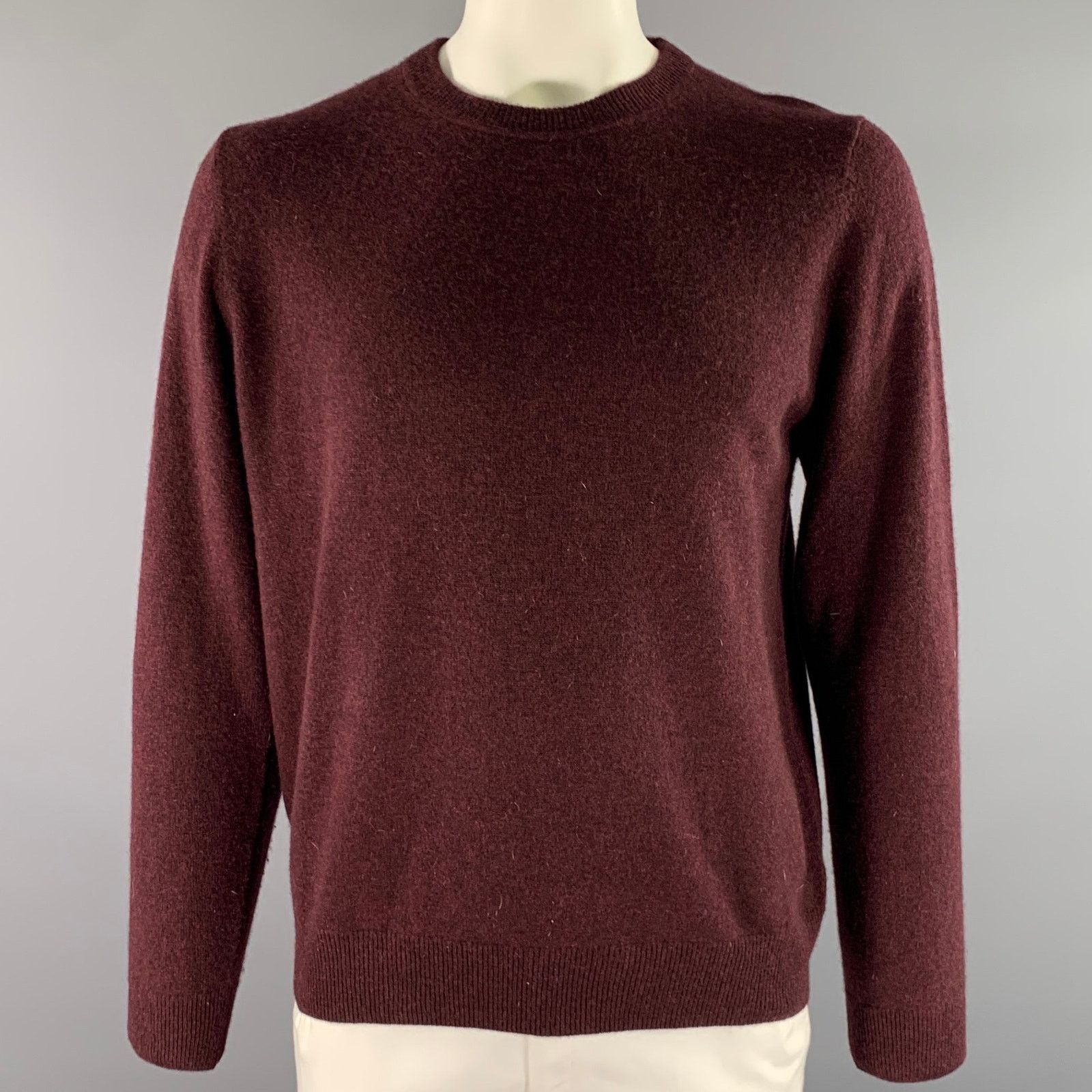 Nordstrom NORDSTROM Burgundy Knitted Cashmere Crew-Neck Sweater Size US XL / EU 56 / 4 - 1 Thumbnail