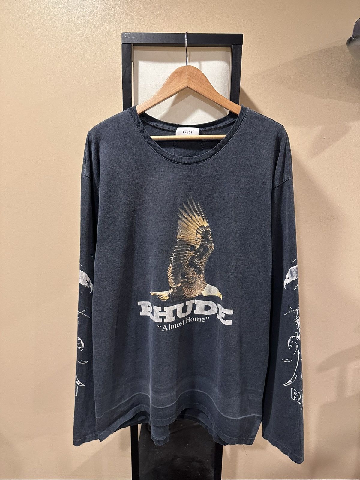 Rhude Rhude Eagle Print Logo Long Sleeve Oversized Black T-Shirt Size US XL / EU 56 / 4 - 1 Thumbnail