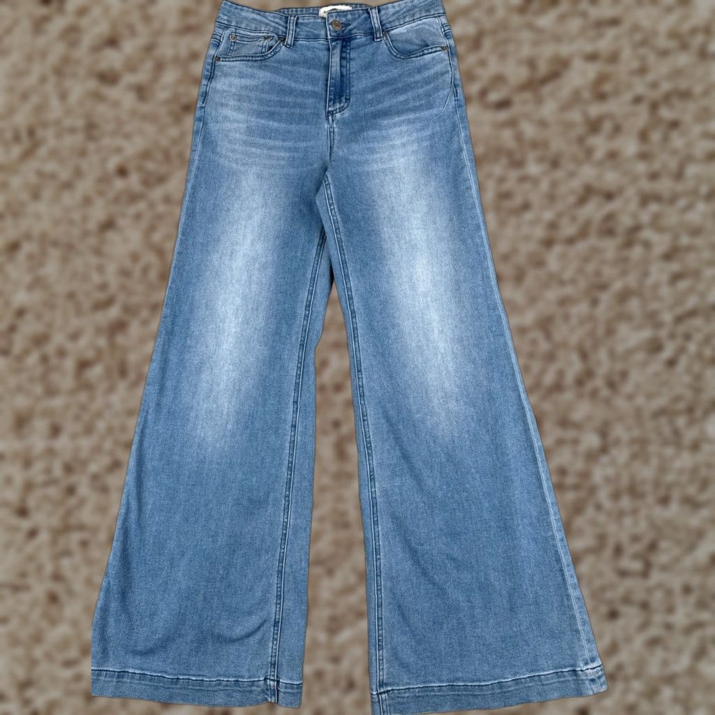 Vintage By Together Jeans Adult Medium Blue Wide Flared High Rise Cotton Blend 28x31 90s Womens Size 32" / US 10 / IT 46 - 1 Thumbnail