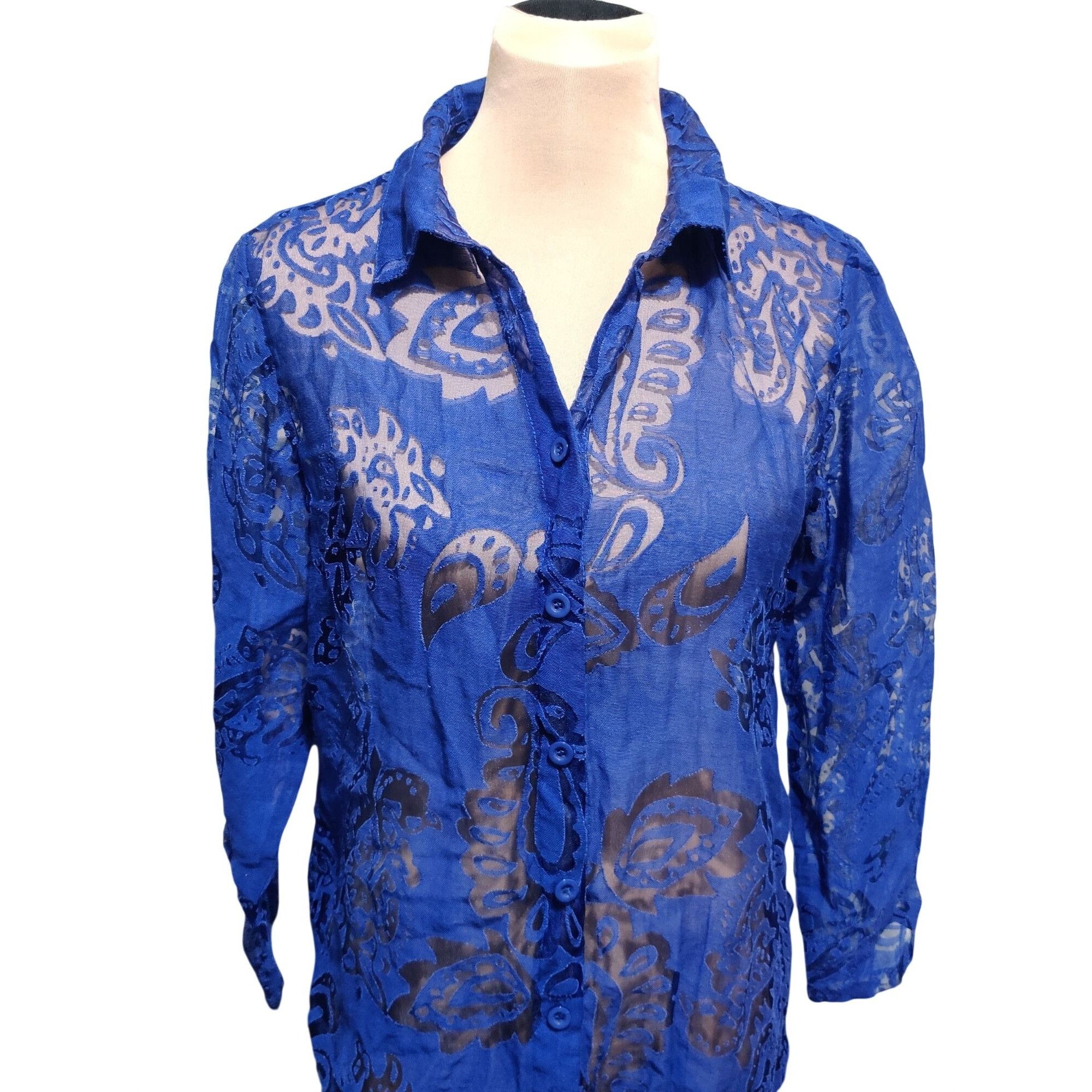 Other Salon Studio MP Petite Womens Blue Blouse Sheer Paisley Long Size M / US 6-8 / IT 42-44 - 12 Thumbnail