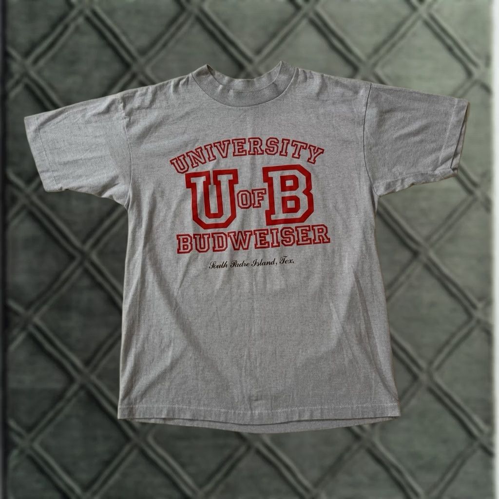 TEE JAYS VINTAGE Tee Jays Budweiser University Shirt Large Adult Gray South Padre Island Spring Break 80s University Size US L / EU 52-54 / 3 - 1 Thumbnail