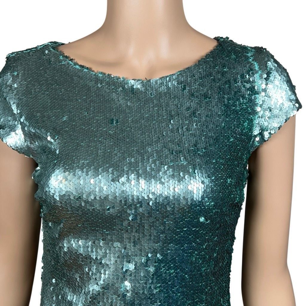 Zara Zara Basic Collection Green Sequin Mini Dress XS Size XS / US 0-2 / IT 36-38 - 2 Thumbnail