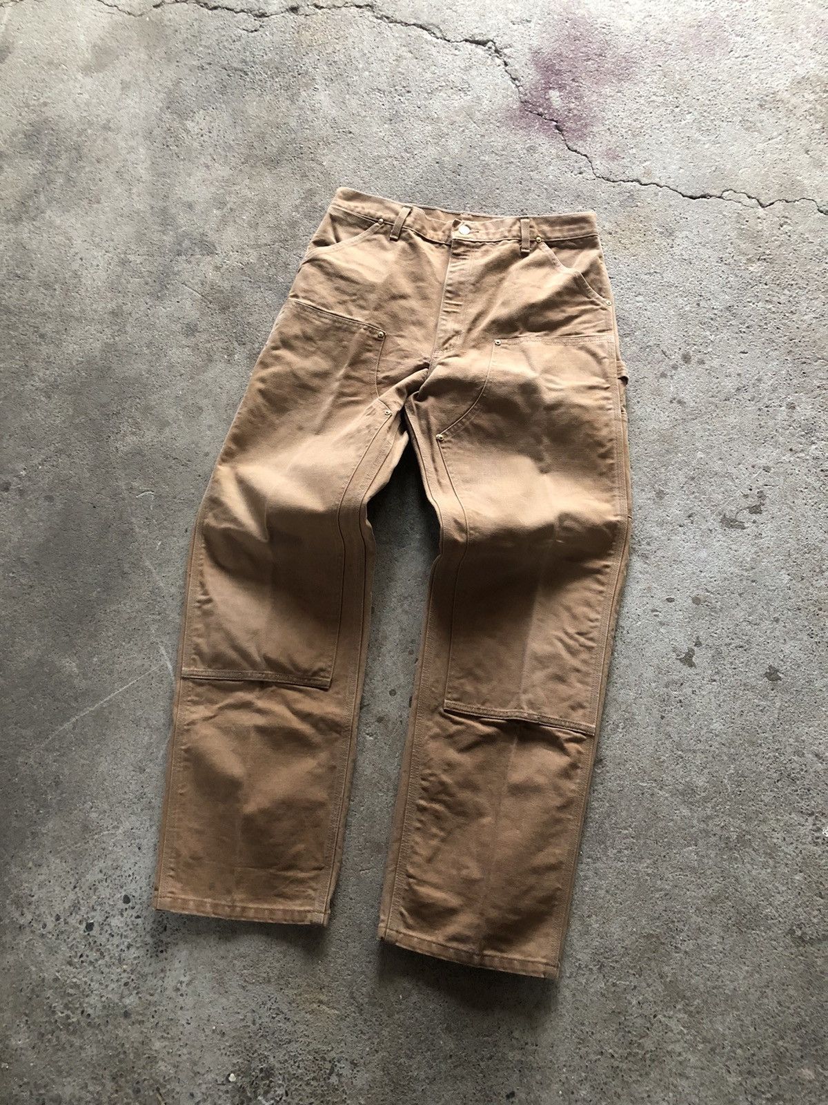 image of Vintage Made In Usa Carhartt Double Knee Canvas Work Pants in Brown, Men's (Size 32)