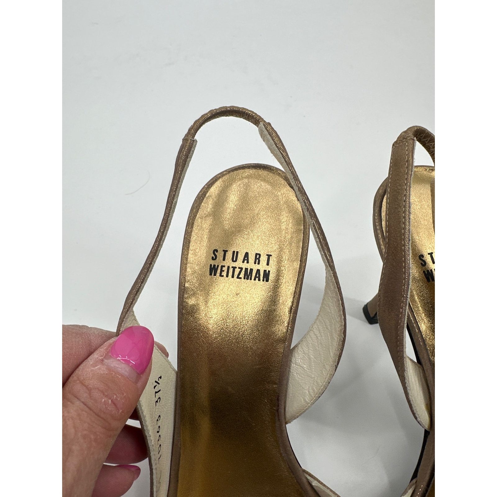 Stuart Weitzman Stuart Weitzman Slingback Metallic Gold Peep Toe Heels US 7 Size US 7 / IT 37 - 6 Thumbnail