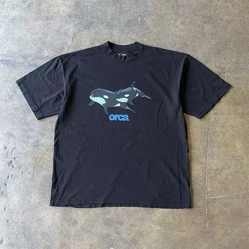 Japanese Brand Black washed vintage loose whale print t-shirt Size US M / EU 48-50 / 2 - 5 Thumbnail