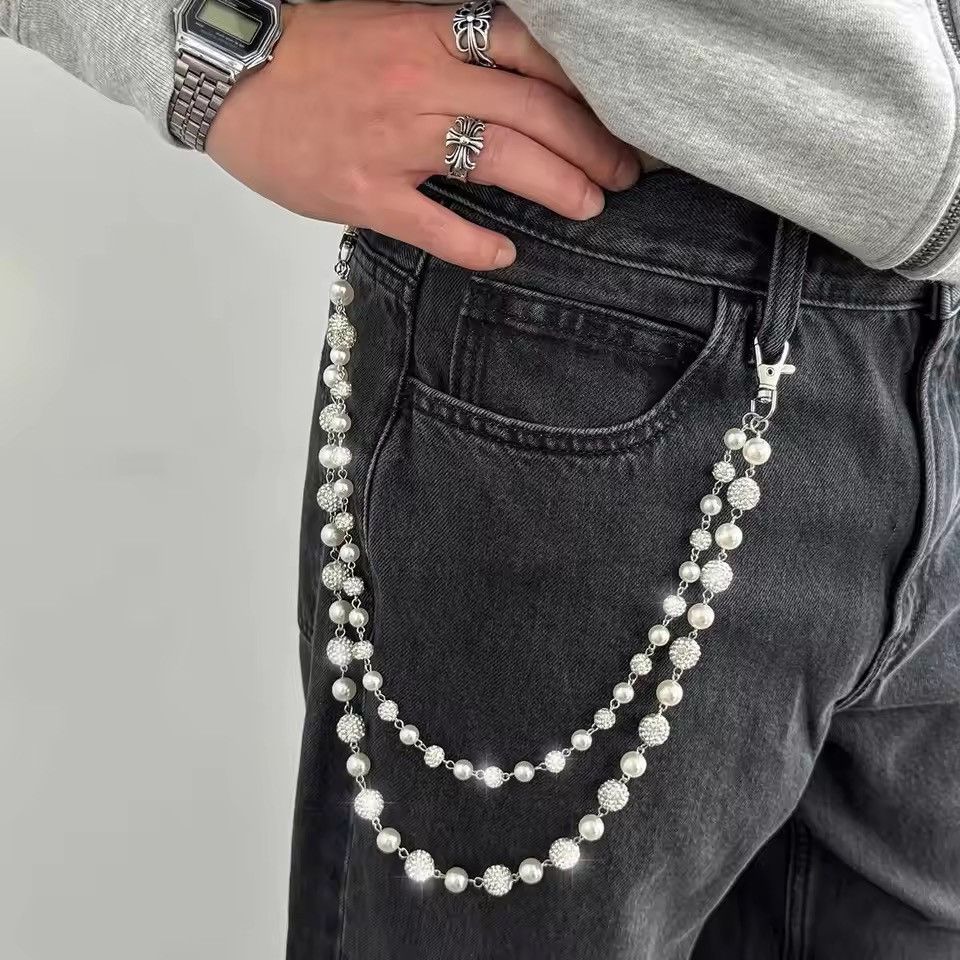 Jewelry Punk Double Layer Acrylic Beads Rhinestone Pants Chain Size ONE SIZE - 2 Thumbnail