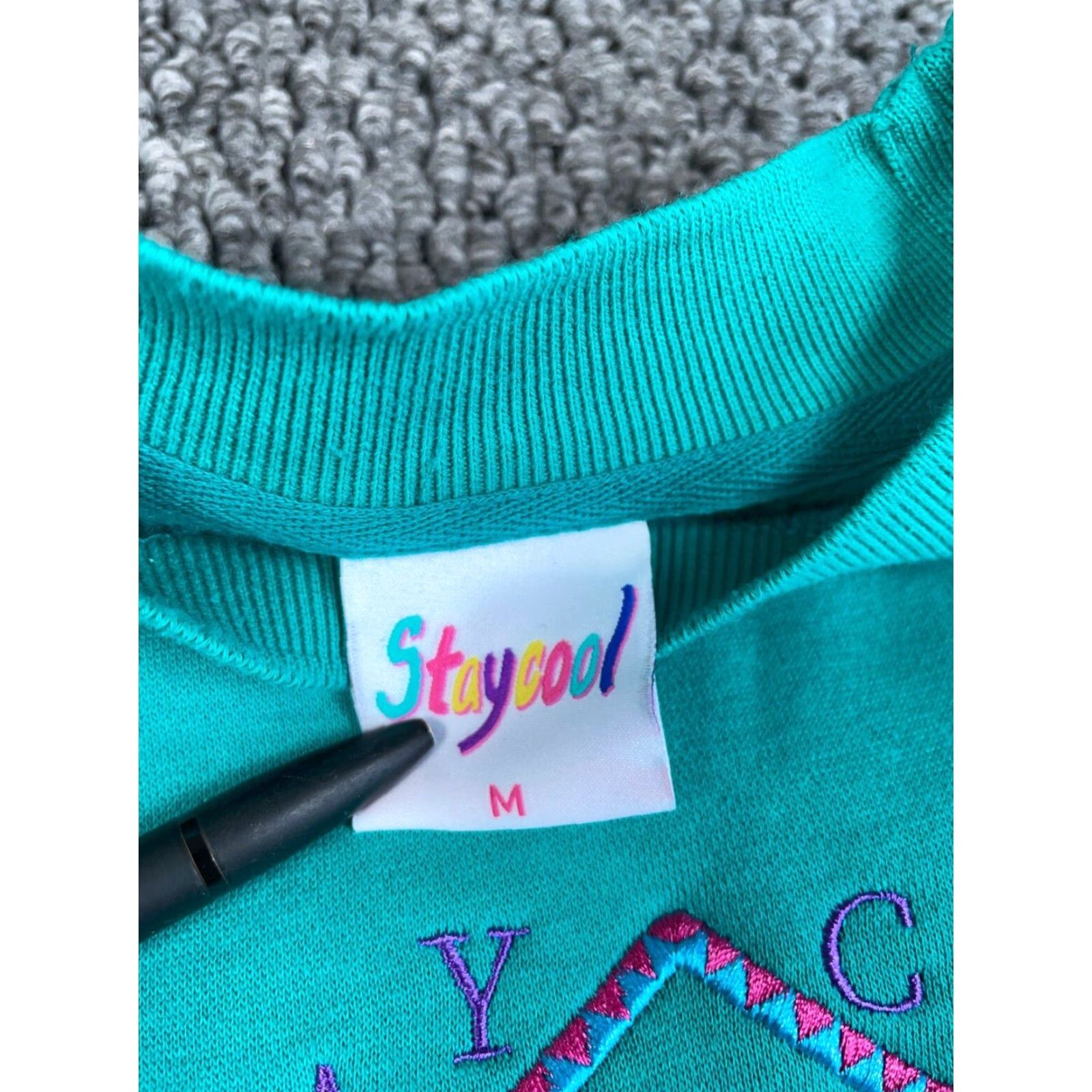 Vintage Stay Cool 90s Retro Sweatshirt Men’s Medium Aqua Blue Graphic Embroidered Cactus Crewneck Size US M / EU 48-50 / 2 - 3 Thumbnail