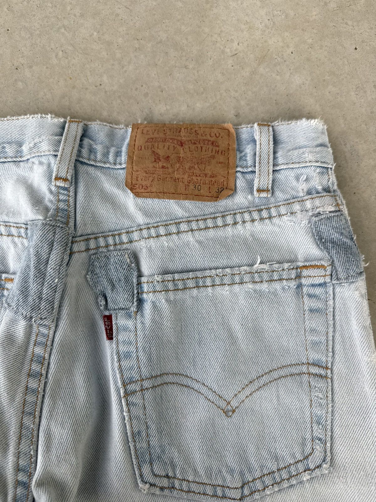 Levi's × Vintage Vintage 1980s Levi’s 505 Patchwork Denim Jeans Size US 30 / EU 46 - 7 Thumbnail