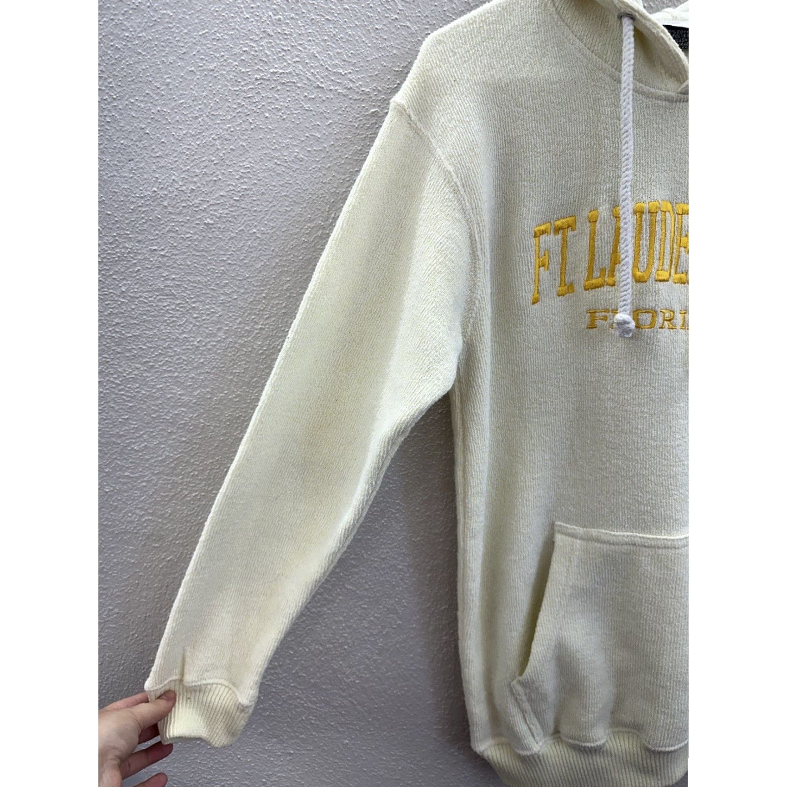 Vintage Comfortex USA Sweatshirt Womens Medium Yellow Solid Long Sleeve Logo Cotton Polyester Fleece Size M / US 6-8 / IT 42-44 - 3 Thumbnail