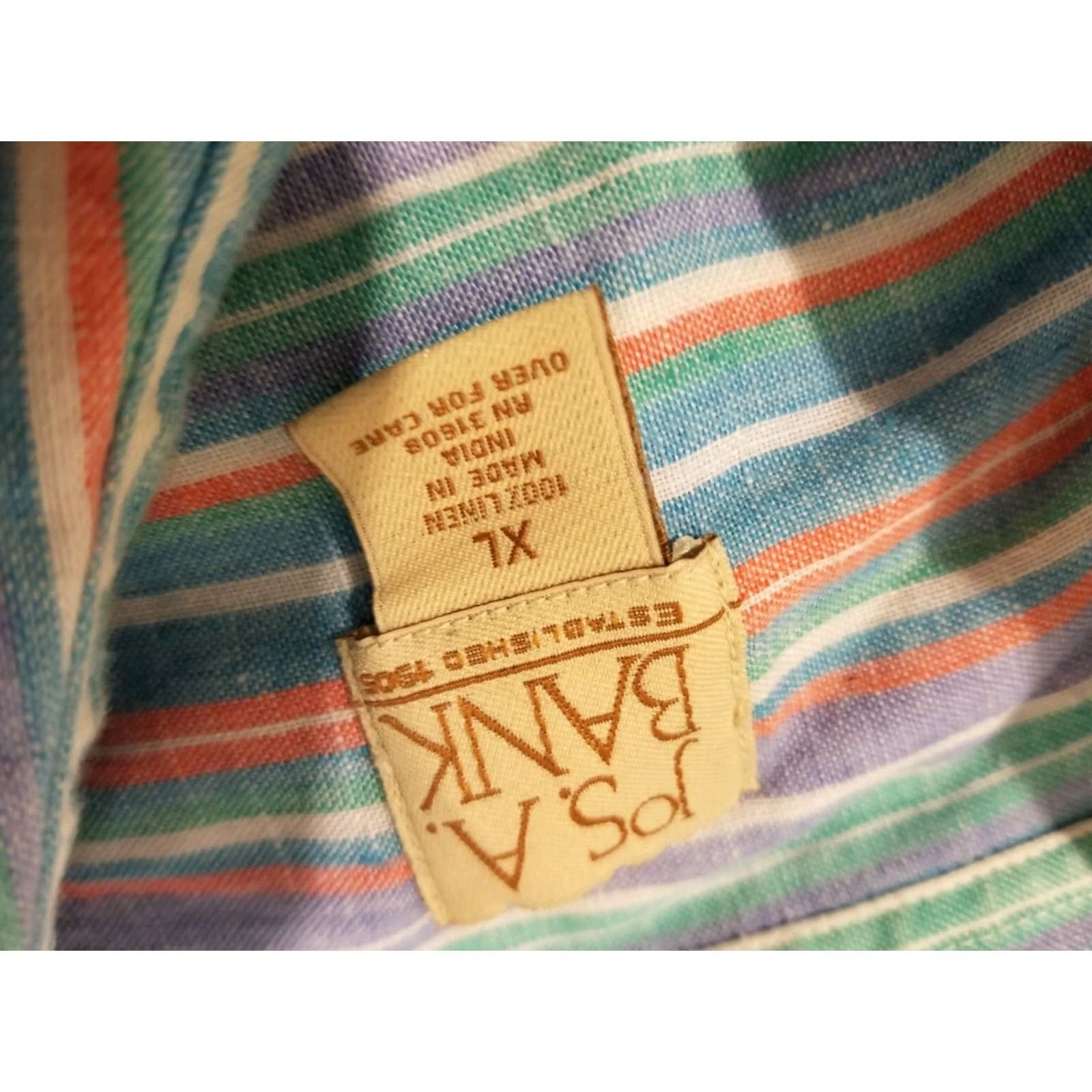 Jos. A. Bank Mens Jos. A. Bank Shirt XL Green Blue Button Linen Short Sleeve Size 46R - 3 Thumbnail