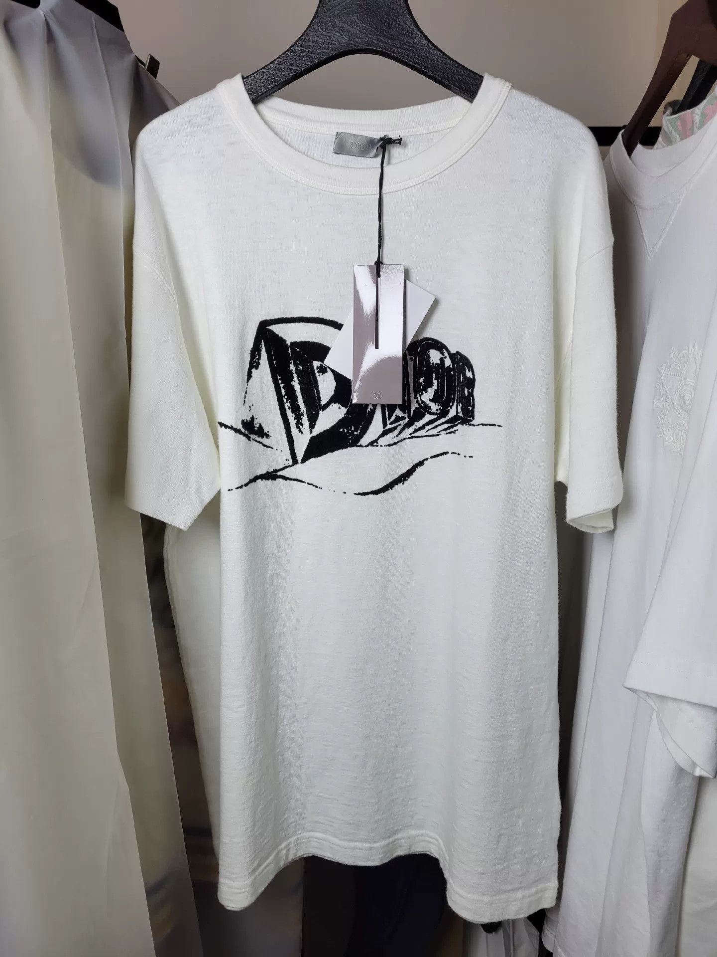 Dior Dior Logo Print Velour T-Shirt Size L / US 10 / IT 46 - 1 Thumbnail