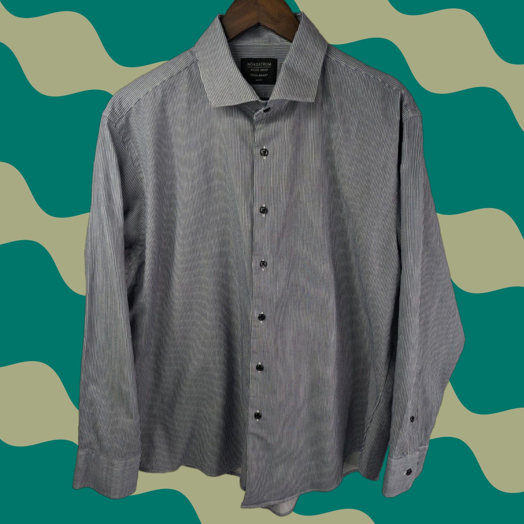 Nordstrom Nordstrom Dress Shirt Men 17 32/33 Grey Stripe Button-Down Collared 30 in 50 in Chest Regular Knit Cotton Casual Formal Shirt Size 46R - 1 Thumbnail