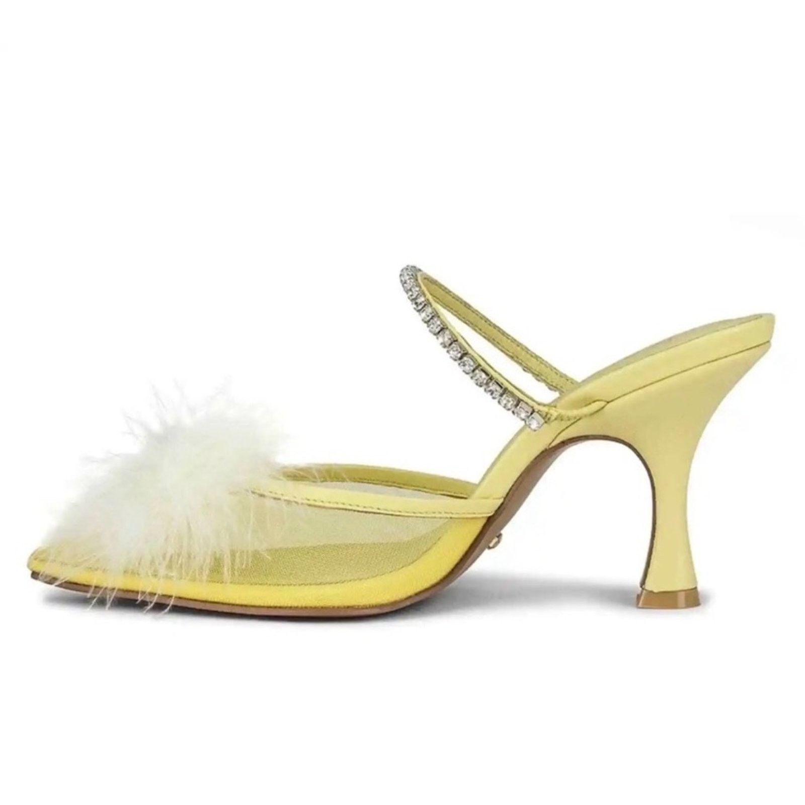 Designer RAYE Duke Heel Mesh Feather pompom Crystal Strap Yellow 9.5 Size US 9.5 / IT 39.5 - 5 Thumbnail