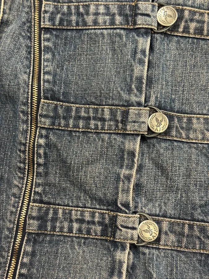 2000s Armani Samurai Buttoned Zip Faded Denim Jacket