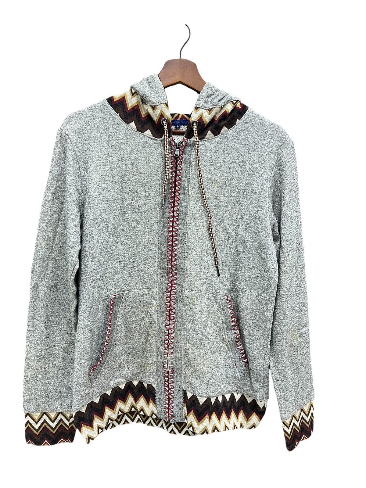 Japanese Brand Street Nordic Geometric Pullover Zipper Hooded Sweater Size S / US 4 / IT 40 - 1 Thumbnail