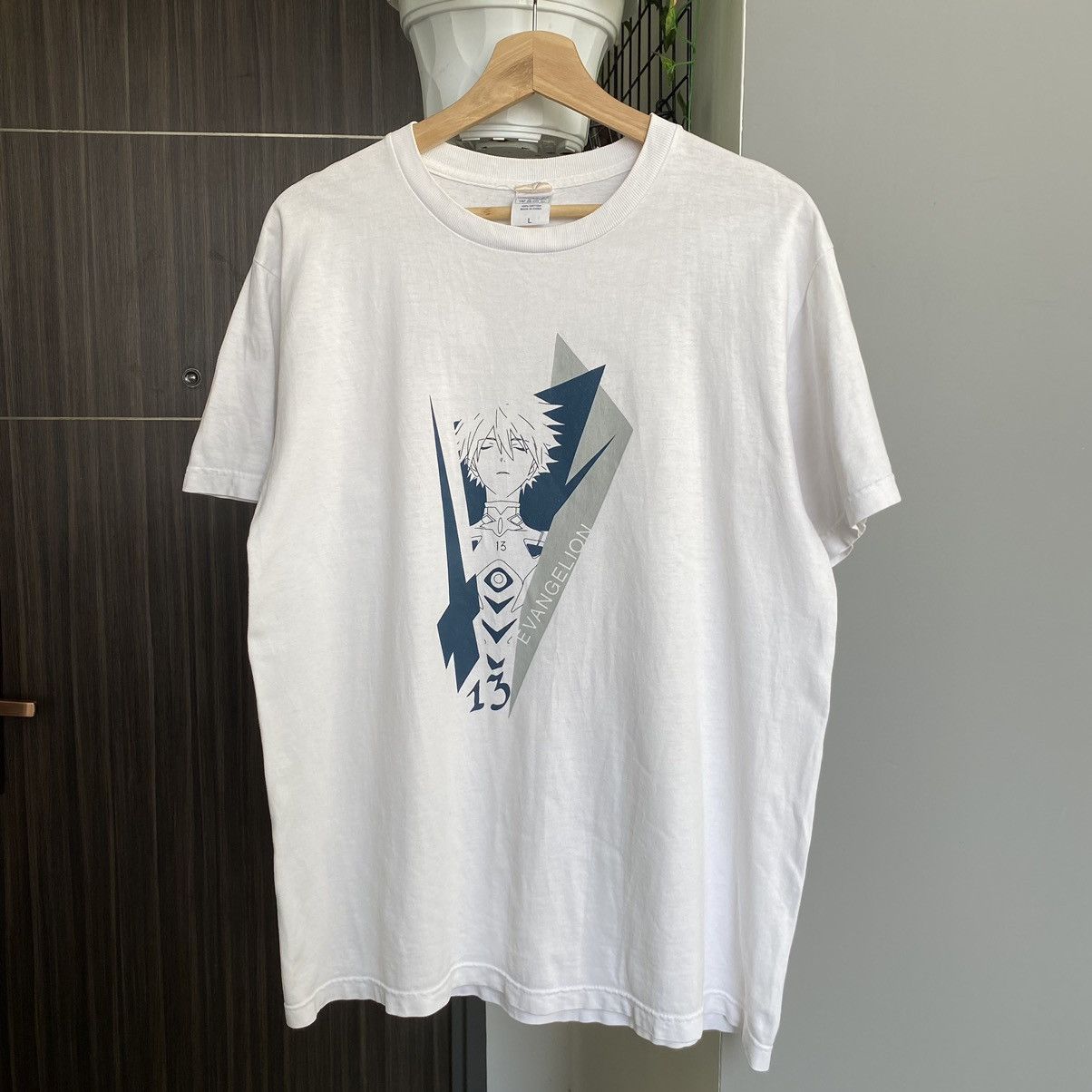 image of Anima Vintage Evangelion Exhibition 13 Neon Genesis Anime Tee in White, Men's (Size Large)