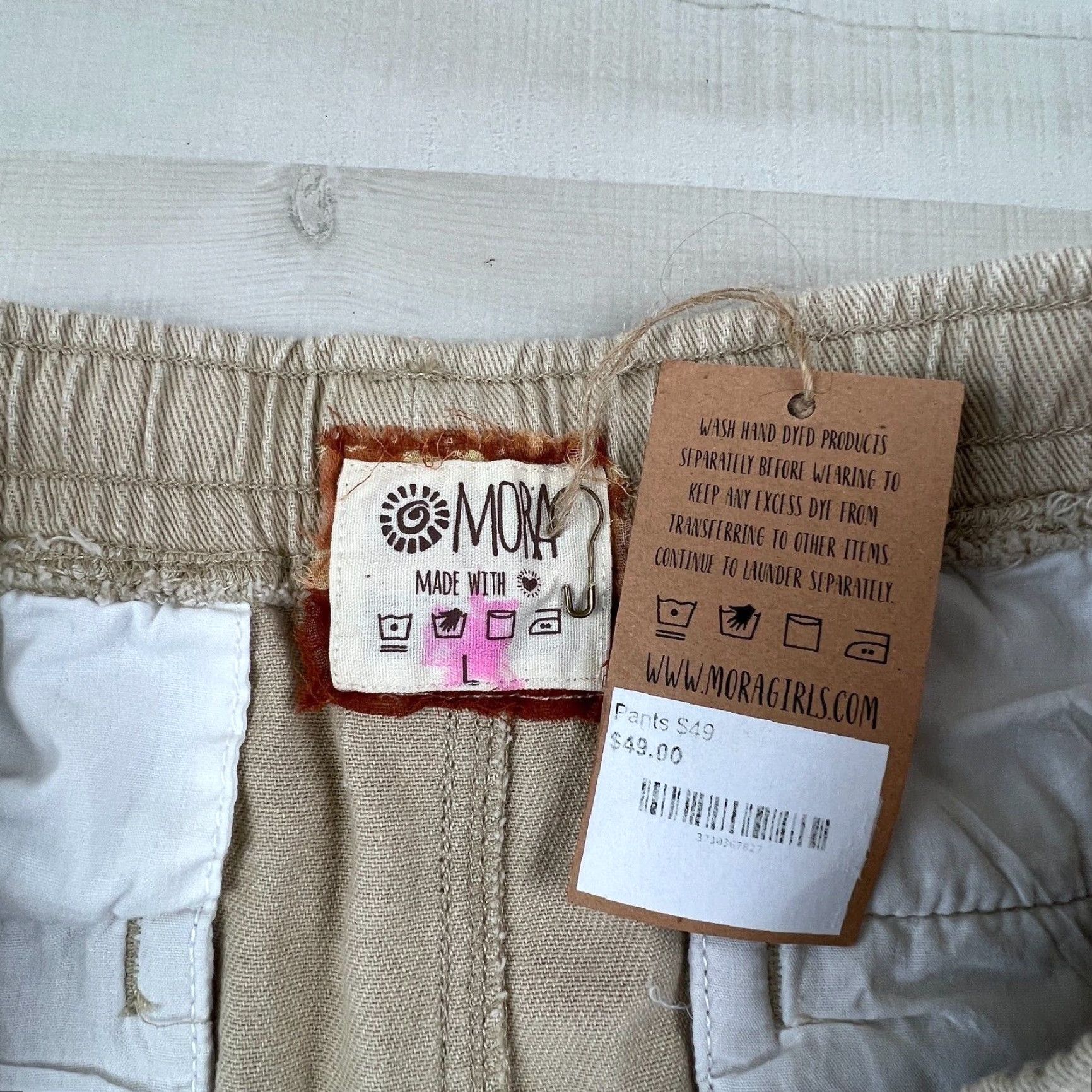Vintage Mora Women's Distressed Denim Jeans Large Khaki Elastic Waist High Rise Size 36" / US 14 / IT 50 - 3 Thumbnail