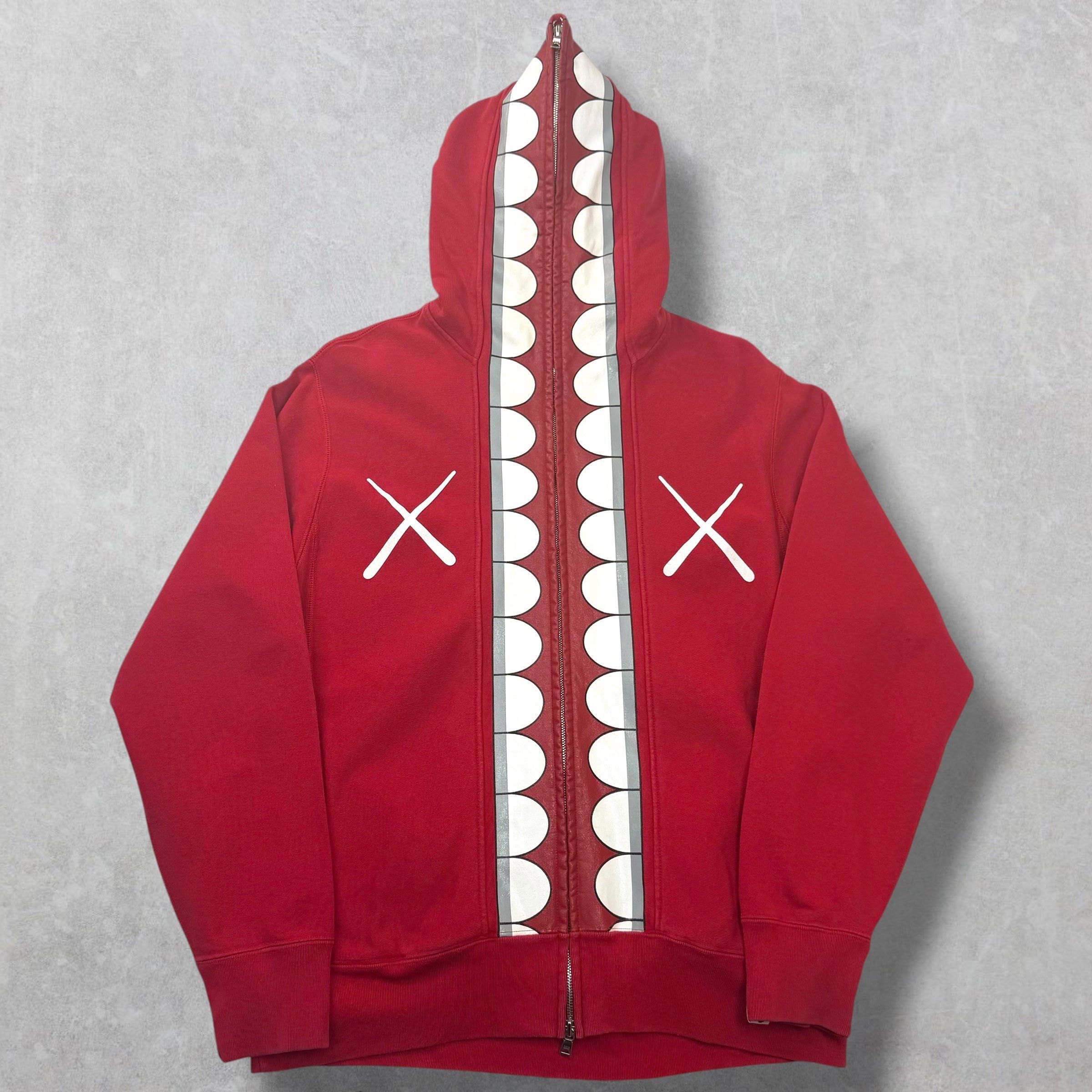 Bape Bape x Kaws Chomper Full-Zip Hoodie Red M Size US M / EU 48-50 / 2 - 1 Thumbnail