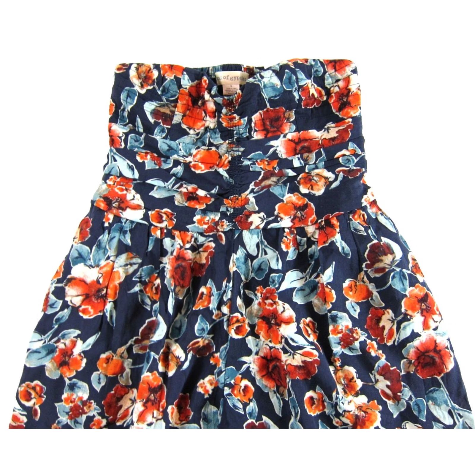 Vintage Band Of Gypsies Jumpsuit One-Piece Sleeveless Strapless Floral Rayon Blue Orange Pockets Wide-Leg S Women Size 28" / US 6 / IT 42 - 4 Thumbnail