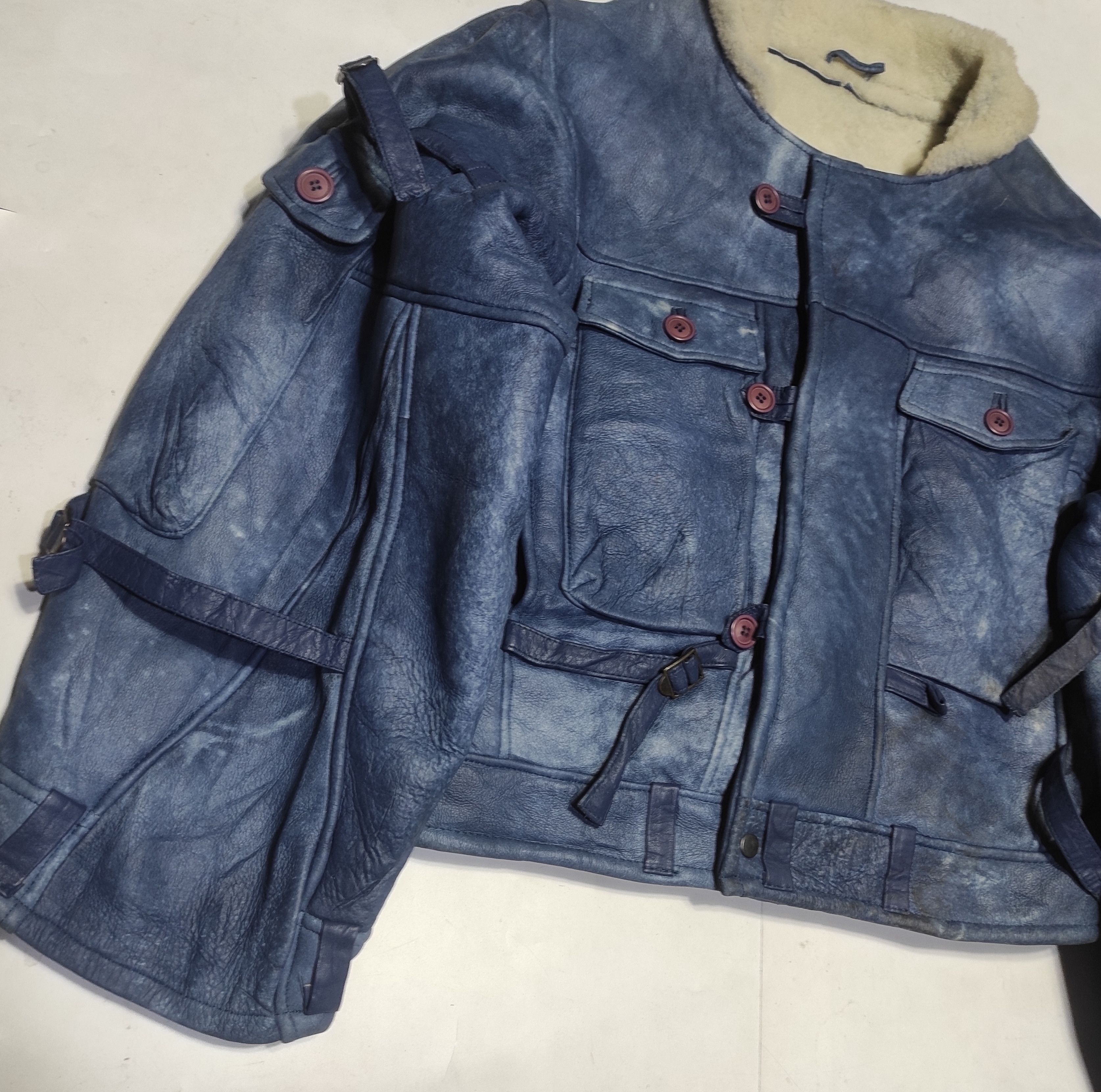 Leather Beautiful Antique Blue Z'ERGO Design Shearling Jacket Size US L / EU 52-54 / 3 - 8 Thumbnail