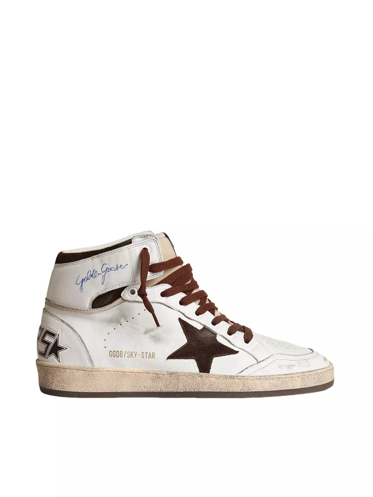Golden Goose SKY-Star Men's Wht/Choc Lthr Sneakers New