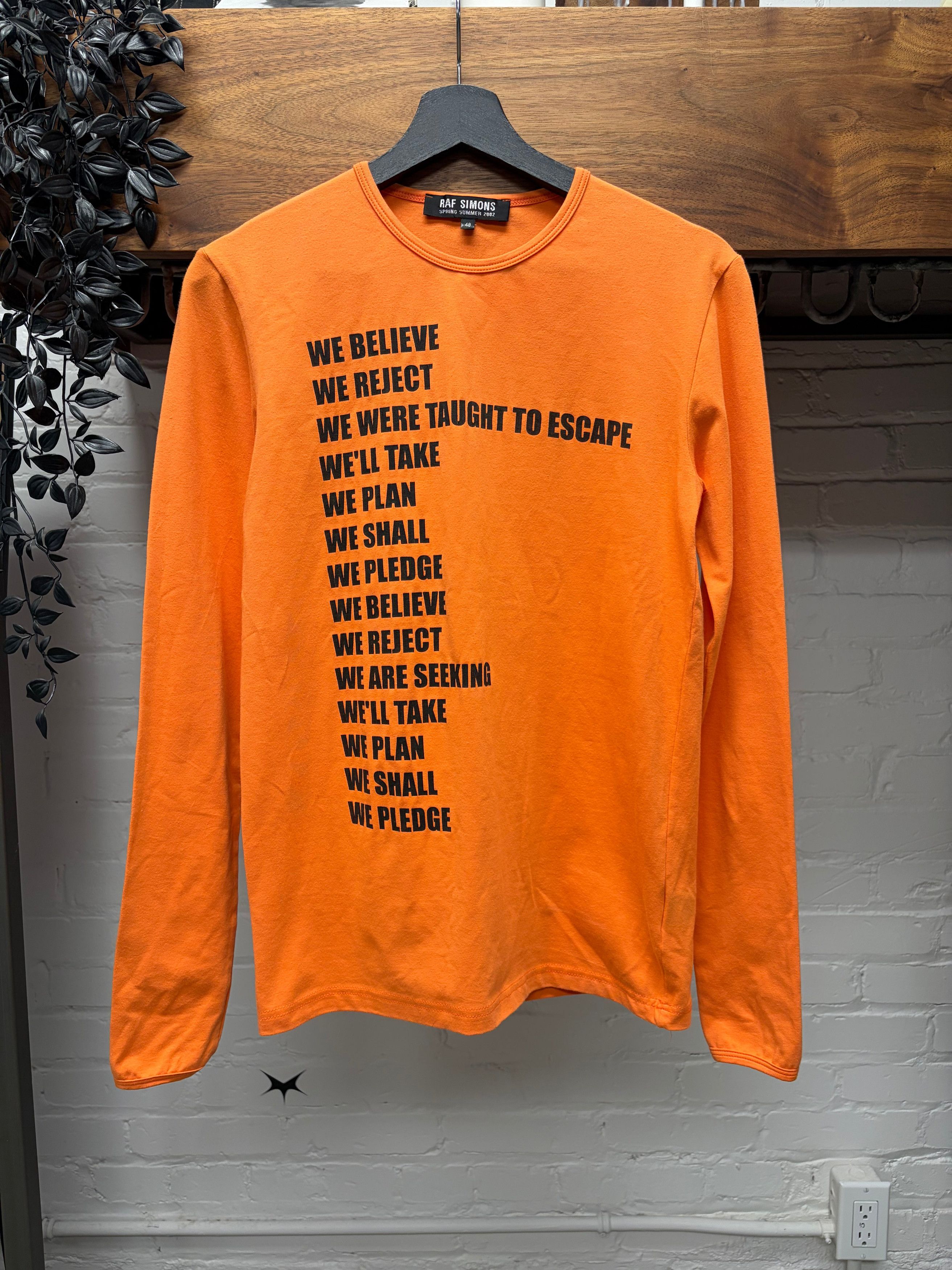 Raf Simons SS2002 Raf Simons ‘Woe Unto Those Who Spit on the Fear Generation’ Orange Long Sleeve Shirt Size US M / EU 48-50 / 2 - 1 Thumbnail