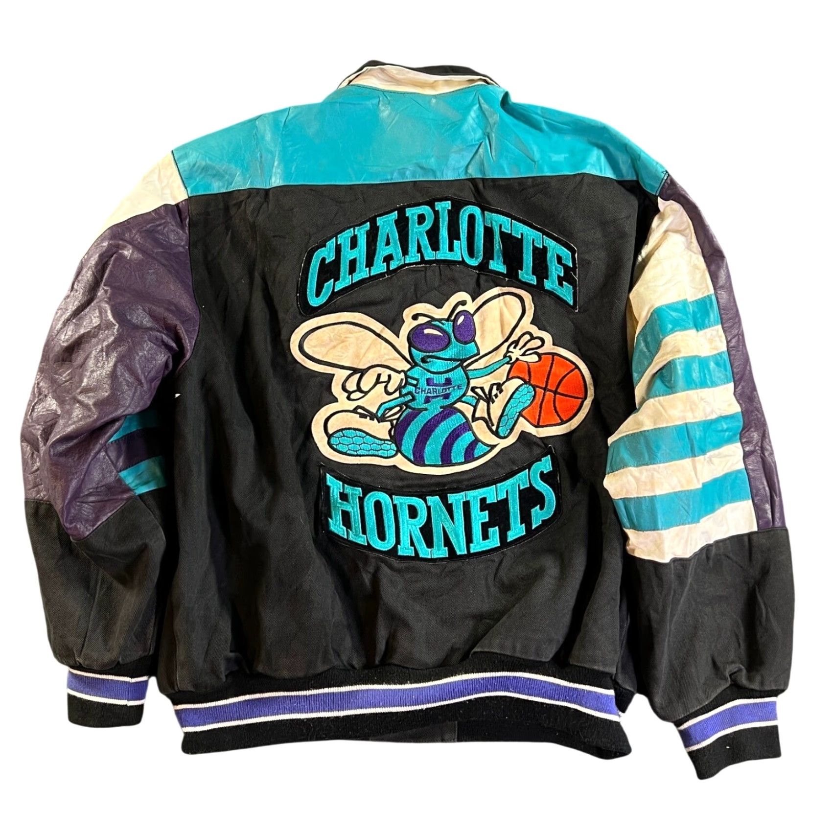 Hamilton VINTAGE Jeff Hamilton Charlotte Hornets Leather 90s Varsity Jacket Mens XL Black Size US XL / EU 56 / 4 - 2 Thumbnail