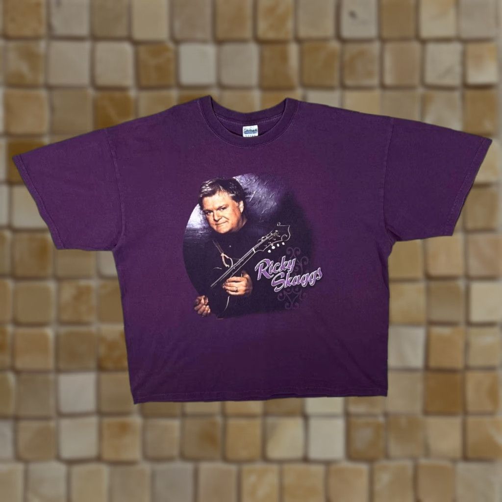 Gildan VINTAGE Ricky Skaggs & Kentucky Thunder T-Shirt XXL Purple 00’s Country Folk Graphic Print Front Back Mens Shirts Size US XXL / EU 58 / 5 - 1 Thumbnail