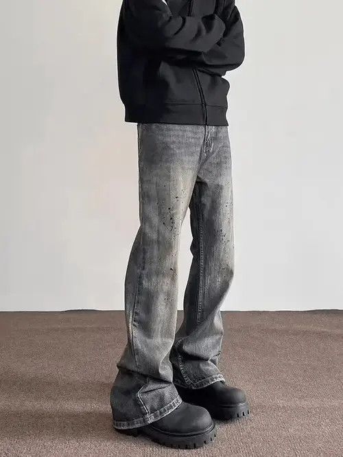 Japanese Brand × Jean Street distressed straight-leg micro-flared ink-dotted jeans Size US 32 / EU 48 - 1 Thumbnail