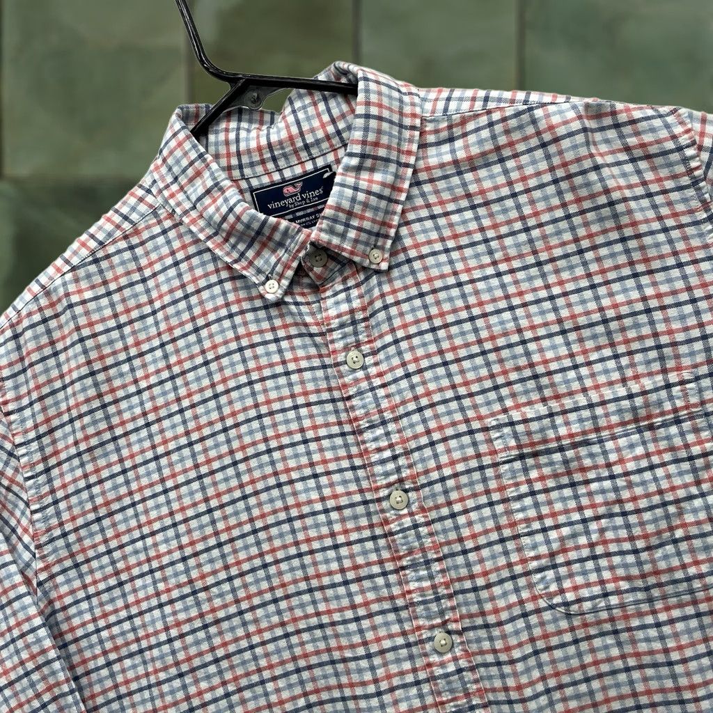 Vineyard Vines Vineyard Vines Murray Shirt Mens XL Slim Fit Blue Orange Tattersall Plaid Button-Up, Multicolor, Classic Preppy, Men Size US XL / EU 56 / 4 - 1 Thumbnail