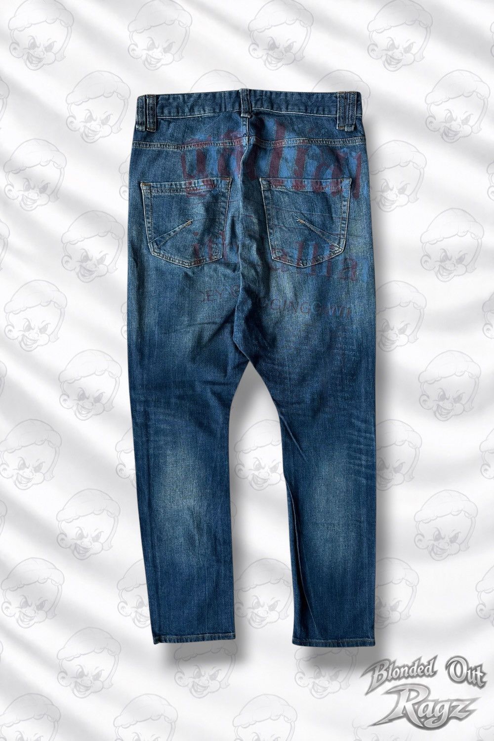 John Galliano Galliano Gazette Print Drop Crotch Denim Pants Size US 30 / EU 46 - 1 Thumbnail