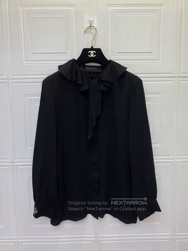 Gucci Gucci Black wood ear lace collar chiffon shirt Size S / US 4 / IT 40 - 1 Thumbnail