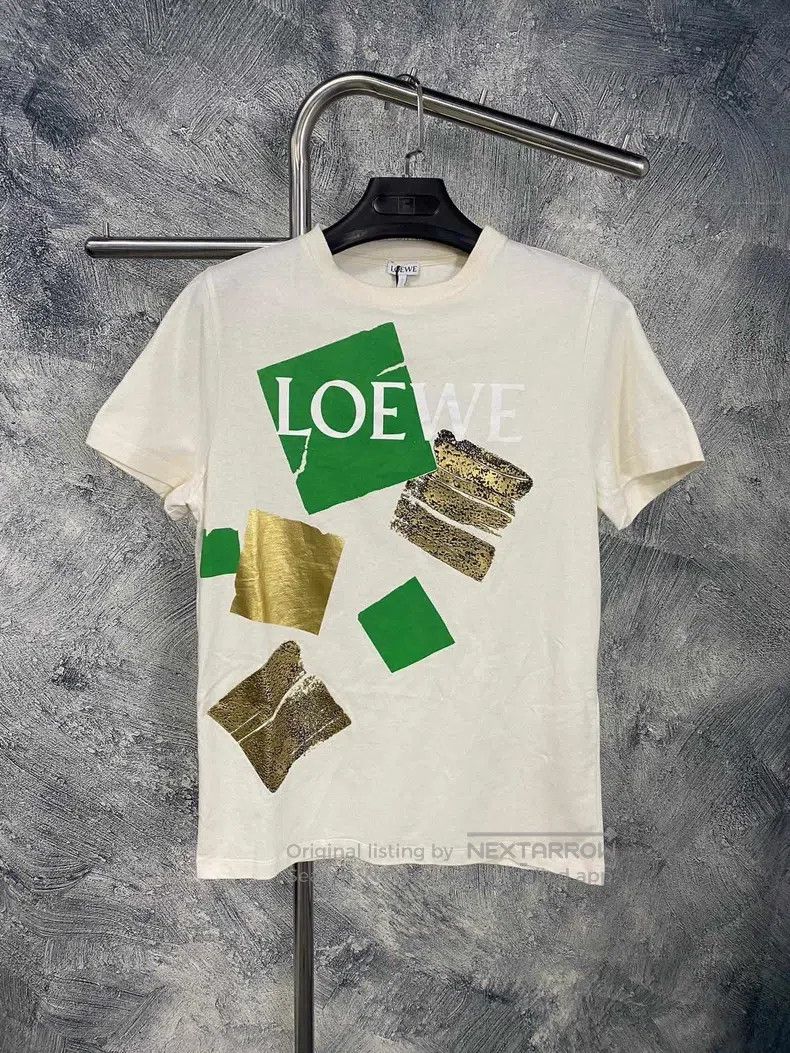 Loewe LOEWE White chest logo golden green square crew neck short Size XS / US 0-2 / IT 36-38 - 1 Thumbnail