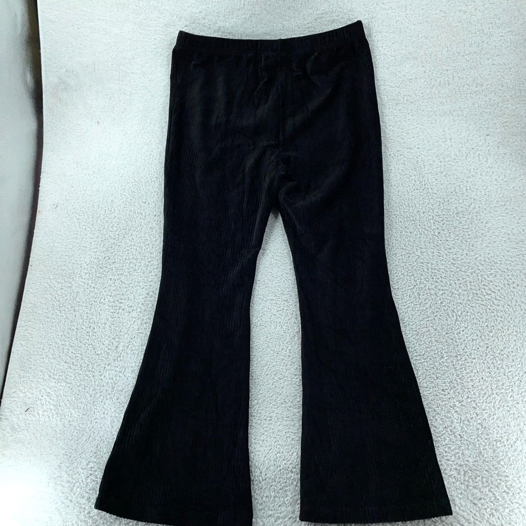 Vintage LuLaRoe Black Womens XL Kylie Ribbed Flare Leg Pull On Stretch Velour Pants Size 40" / US 18 - 4 Thumbnail