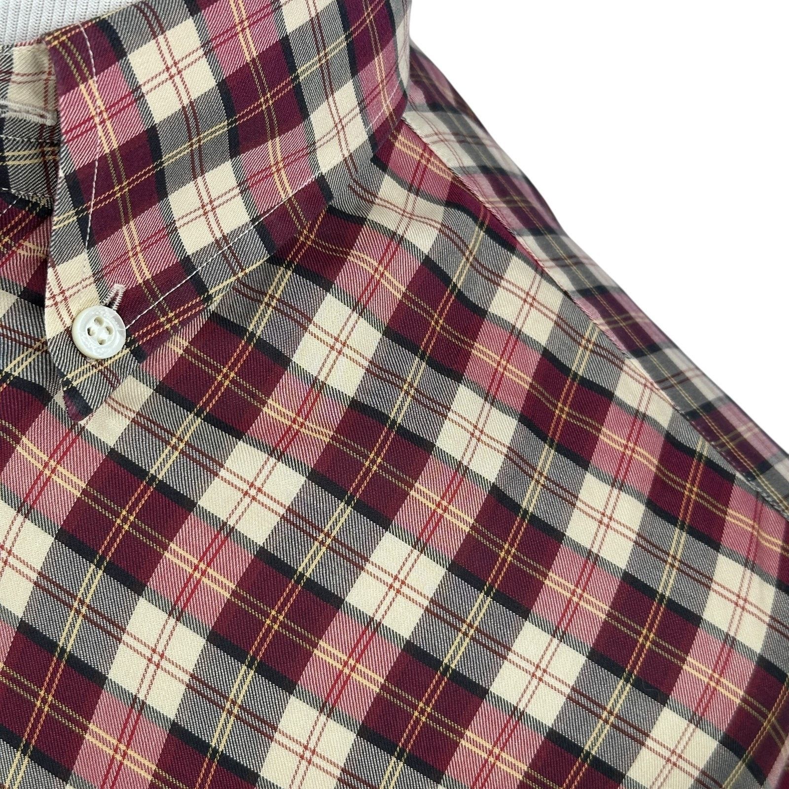 Brioni Brioni Shirt Mens Large Red Gray Beige Check Plaid Cotton Size US L / EU 52-54 / 3 - 3 Thumbnail