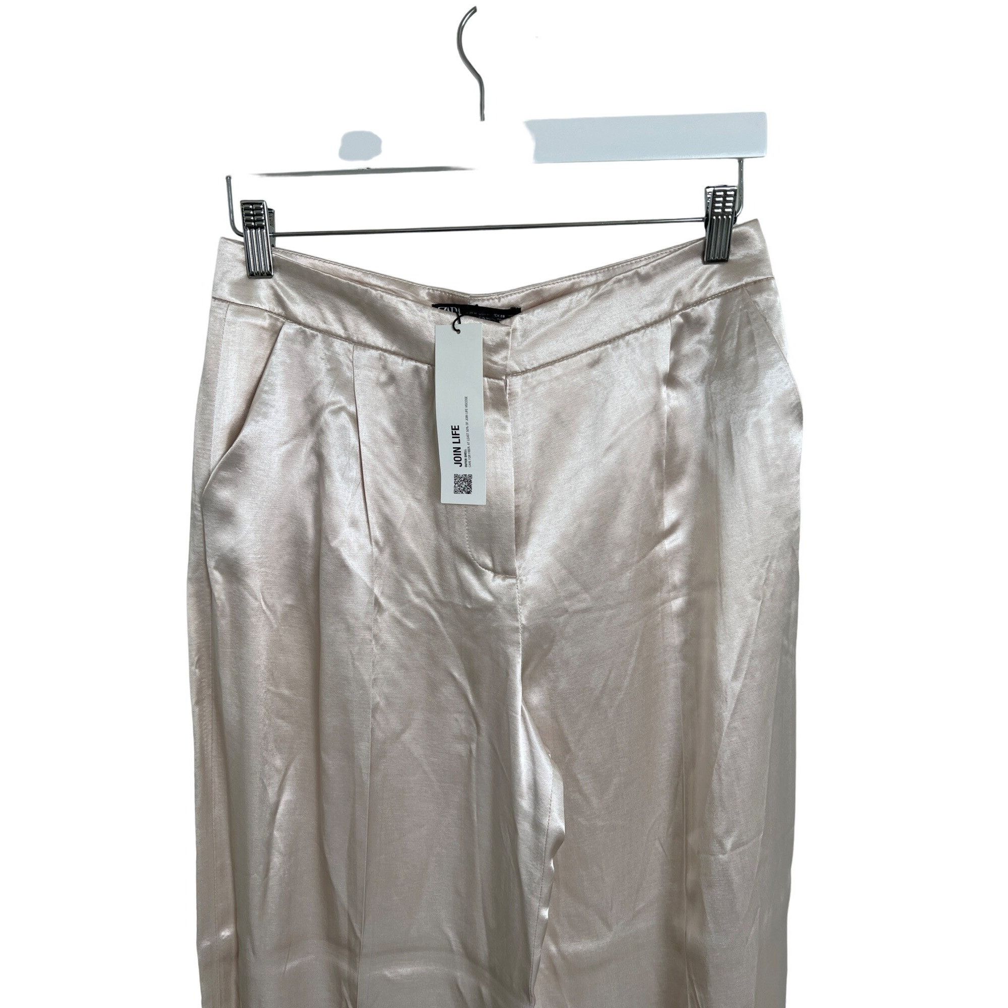 Zara Zara Satin Pleated Pants Light Beige Size 28" / US 6 / IT 42 - 3 Thumbnail