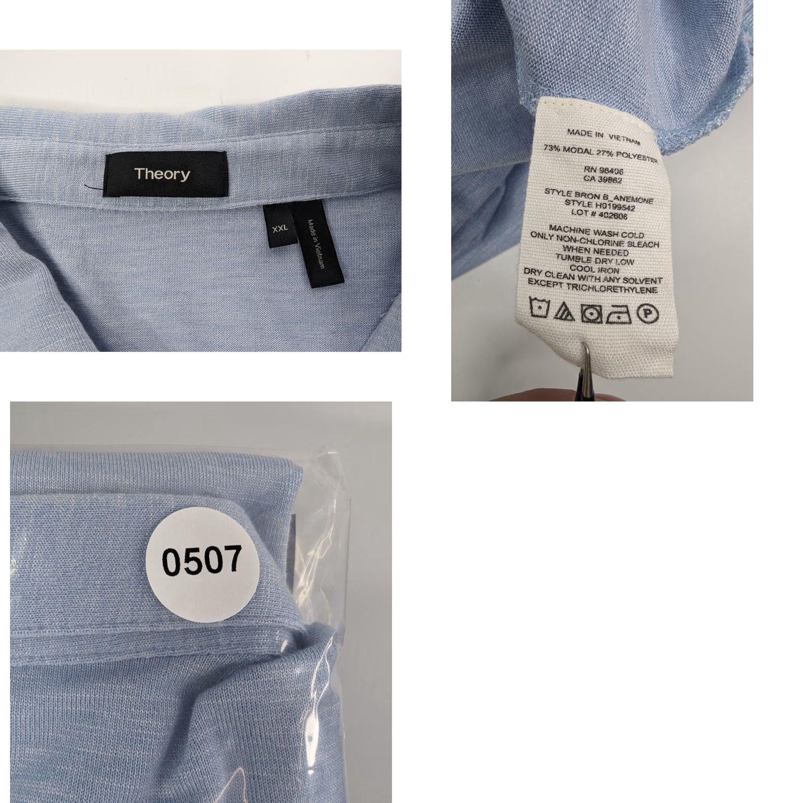 Theory Anemone Theory Polo Shirt in Anemone Modal Jersey Blue Short Sleeve 2XL Mens Size US XXL / EU 58 / 5 - 8 Thumbnail