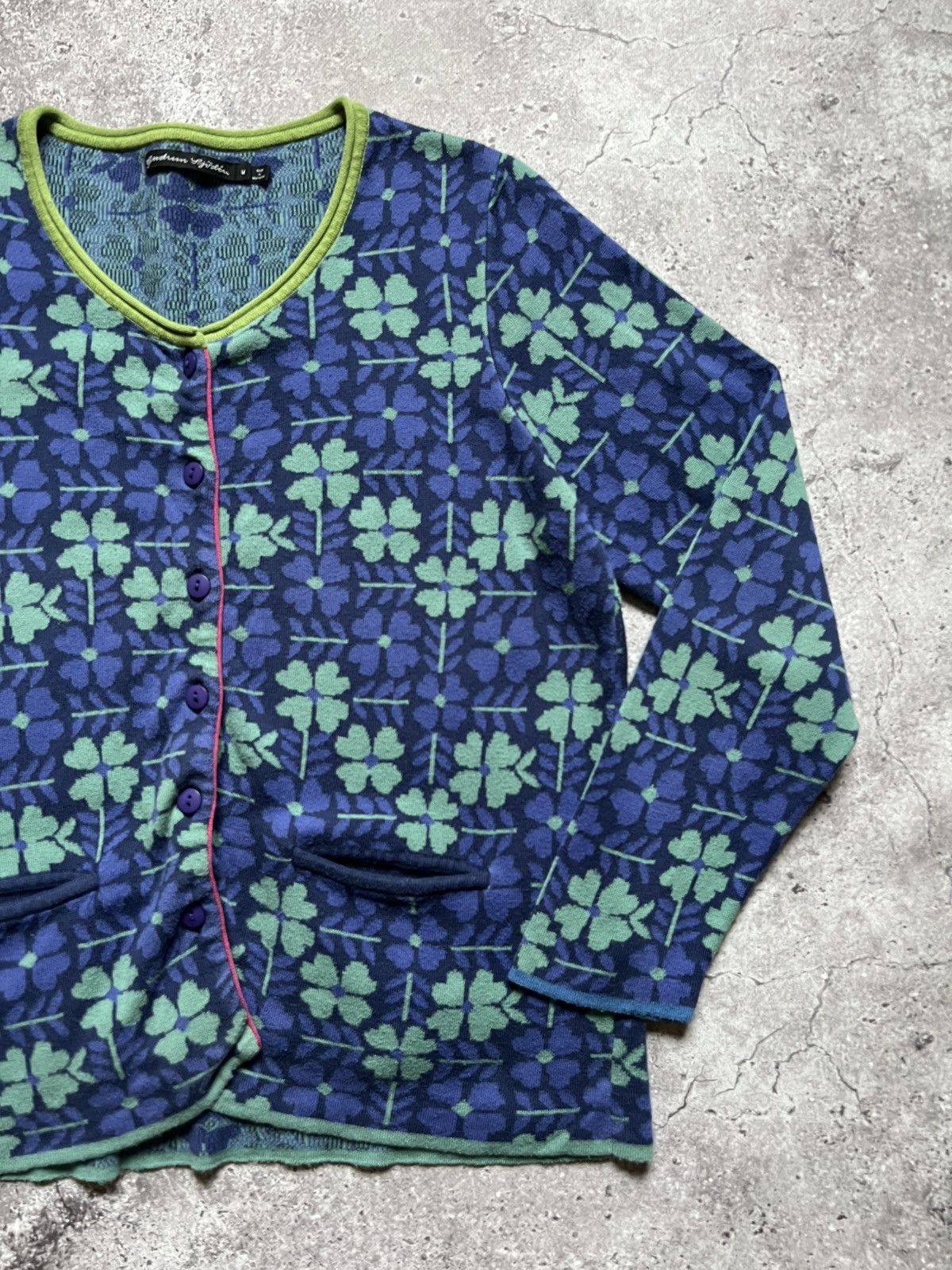 Designer Gudrun Sjoden Floral Print Cotton Cardigan Sweater Size M / US 6-8 / IT 42-44 - 3 Thumbnail