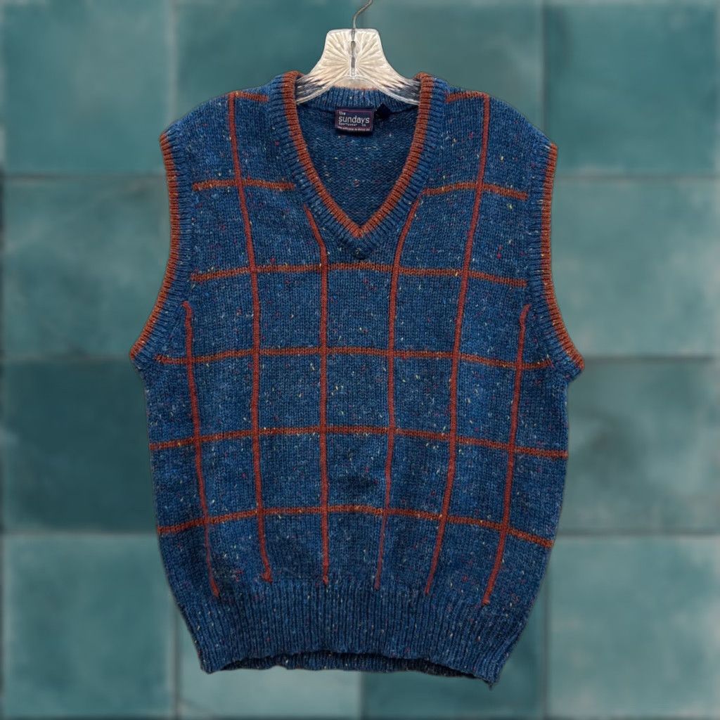 Vintage VINTAGE The Sundays Sportswear Co Sweater Vest Wool Blend Plaid Blue Large Mens 1990s Golf Grandpa Preppy Vest Size US L / EU 52-54 / 3 - 1 Thumbnail