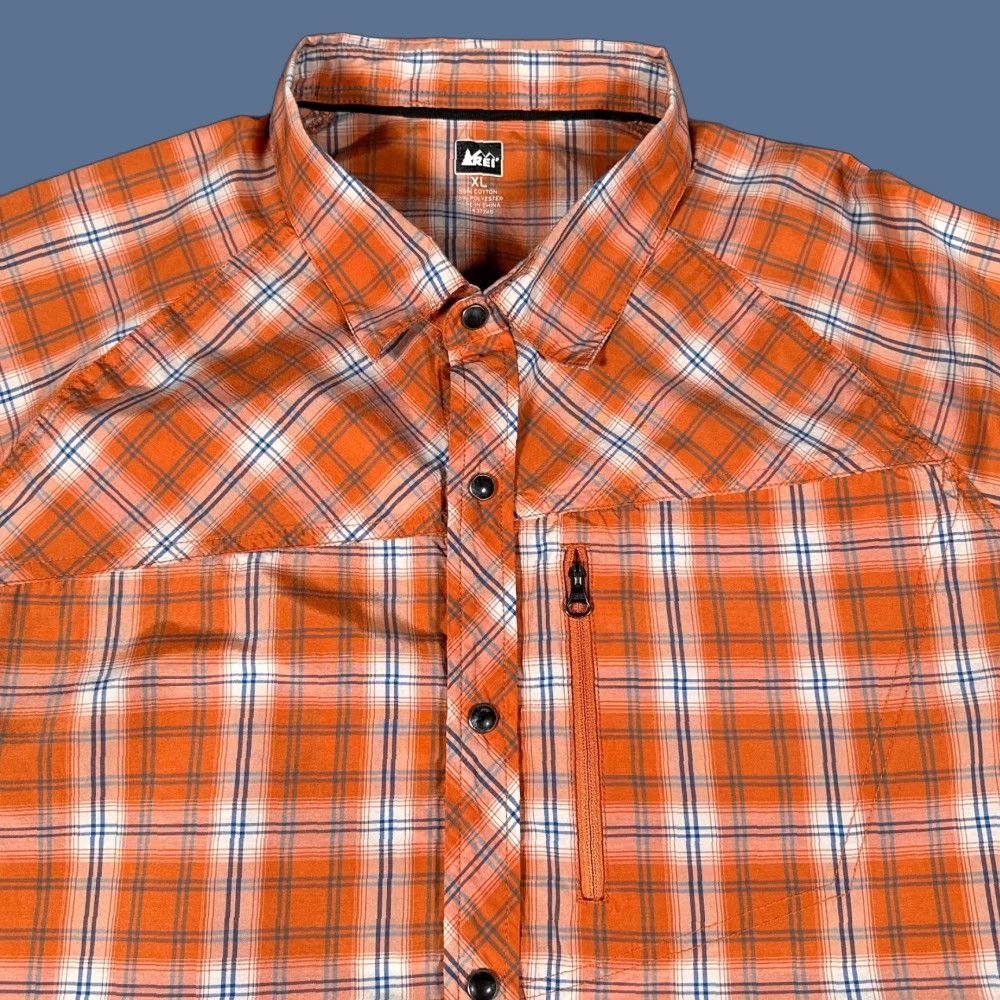 Vintage REI Button-Up Shirt Mens XL Orange Tartan Plaid Raglan Short Sleeve Zip Pocket Size US XL / EU 56 / 4 - 1 Thumbnail