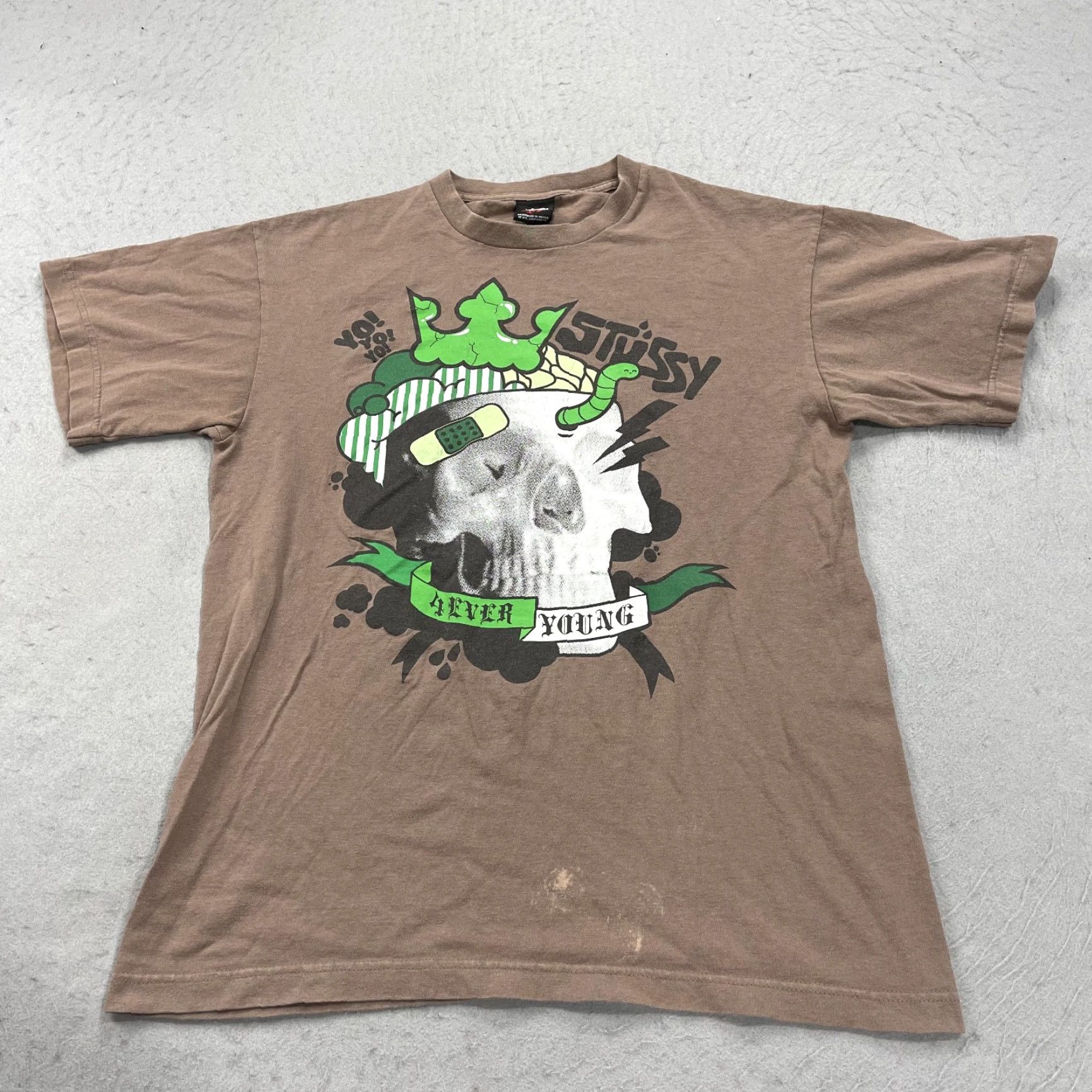 Logo 7 VINTAGE Stussy Shirt Mens M Brown Skull Graphic Tee Logo Y2K Size US M / EU 48-50 / 2 - 2 Thumbnail
