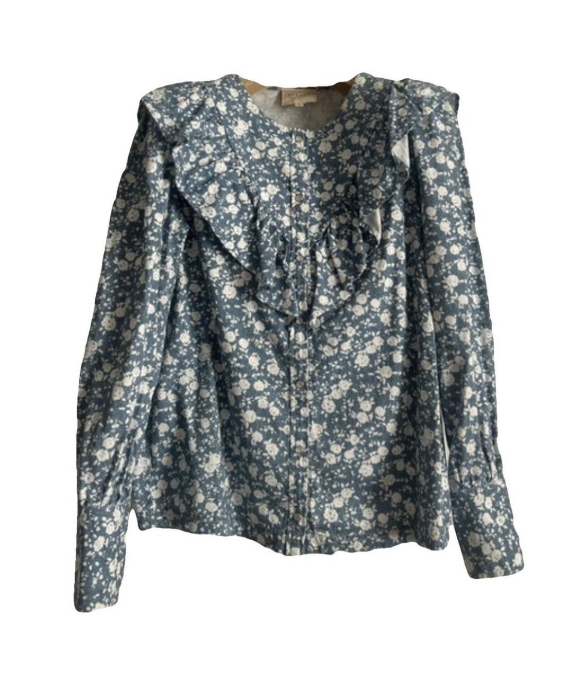 Sézane « Angèle » Coquette Long Sleeve Blouse - Floral, Blue