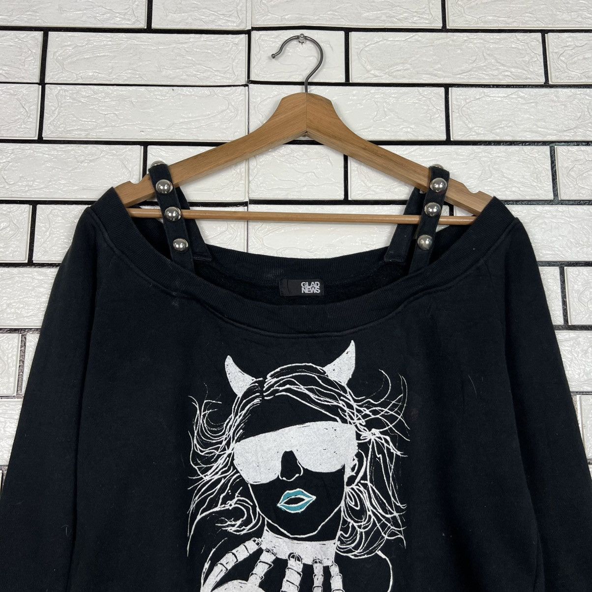 Japanese Brand Devil Girl Graphic Printed Lolita Punk Sweatshirt #4217-C192 Size S / US 4 / IT 40 - 2 Thumbnail