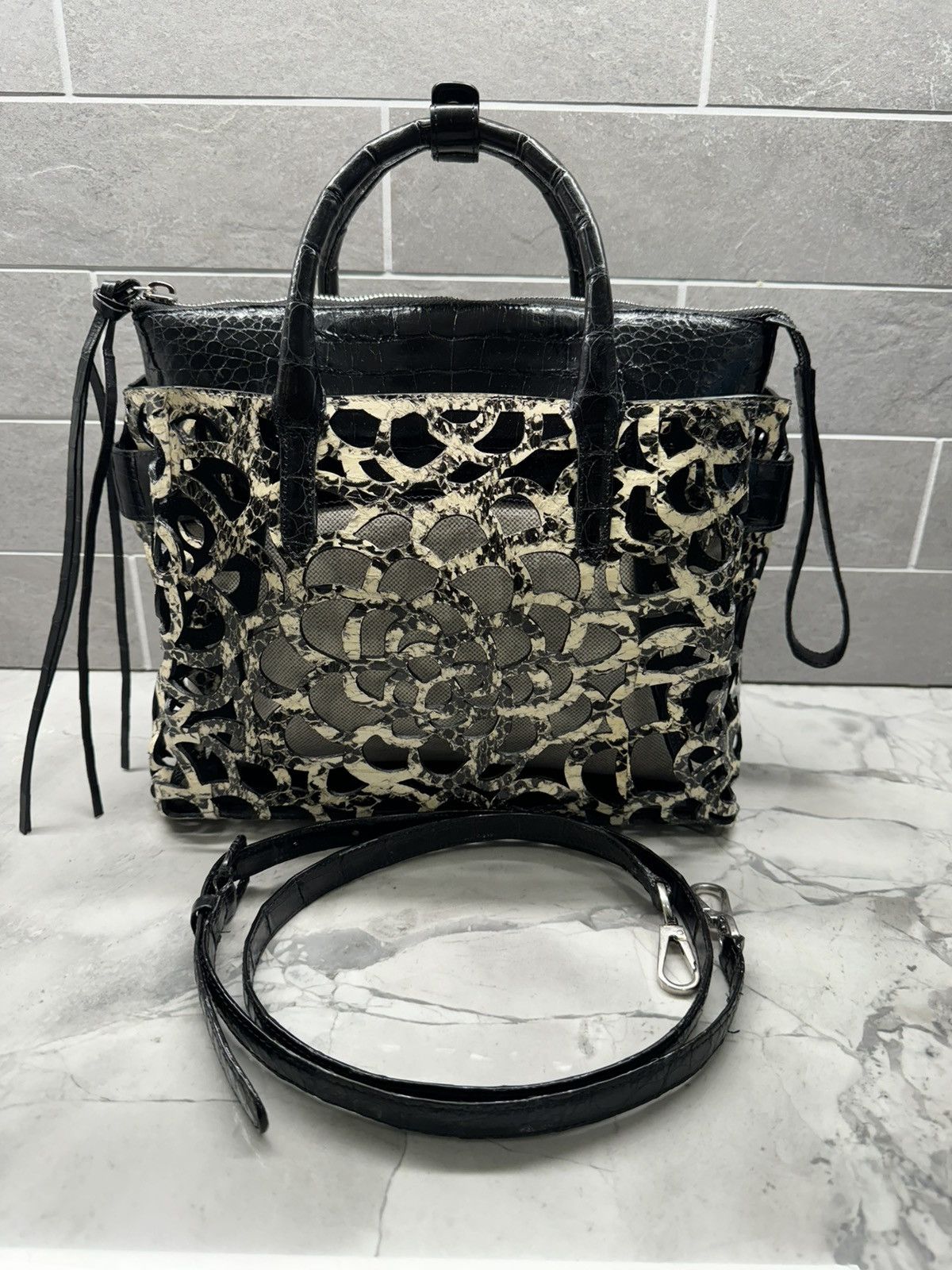 image of Nancy Gonzalez Crocodile & Canvas Bag In A Bag in Black, Women's