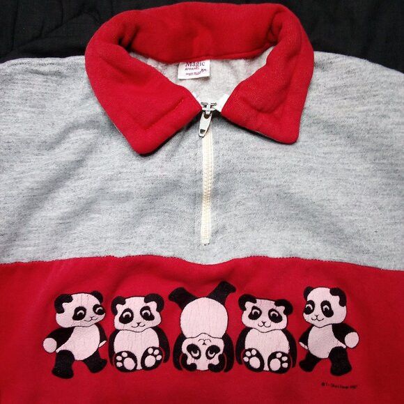 Vintage Vintage Panda Bear Stripe 1/4 Zip Sweatshirt Size US XL / EU 56 / 4 - 1 Thumbnail