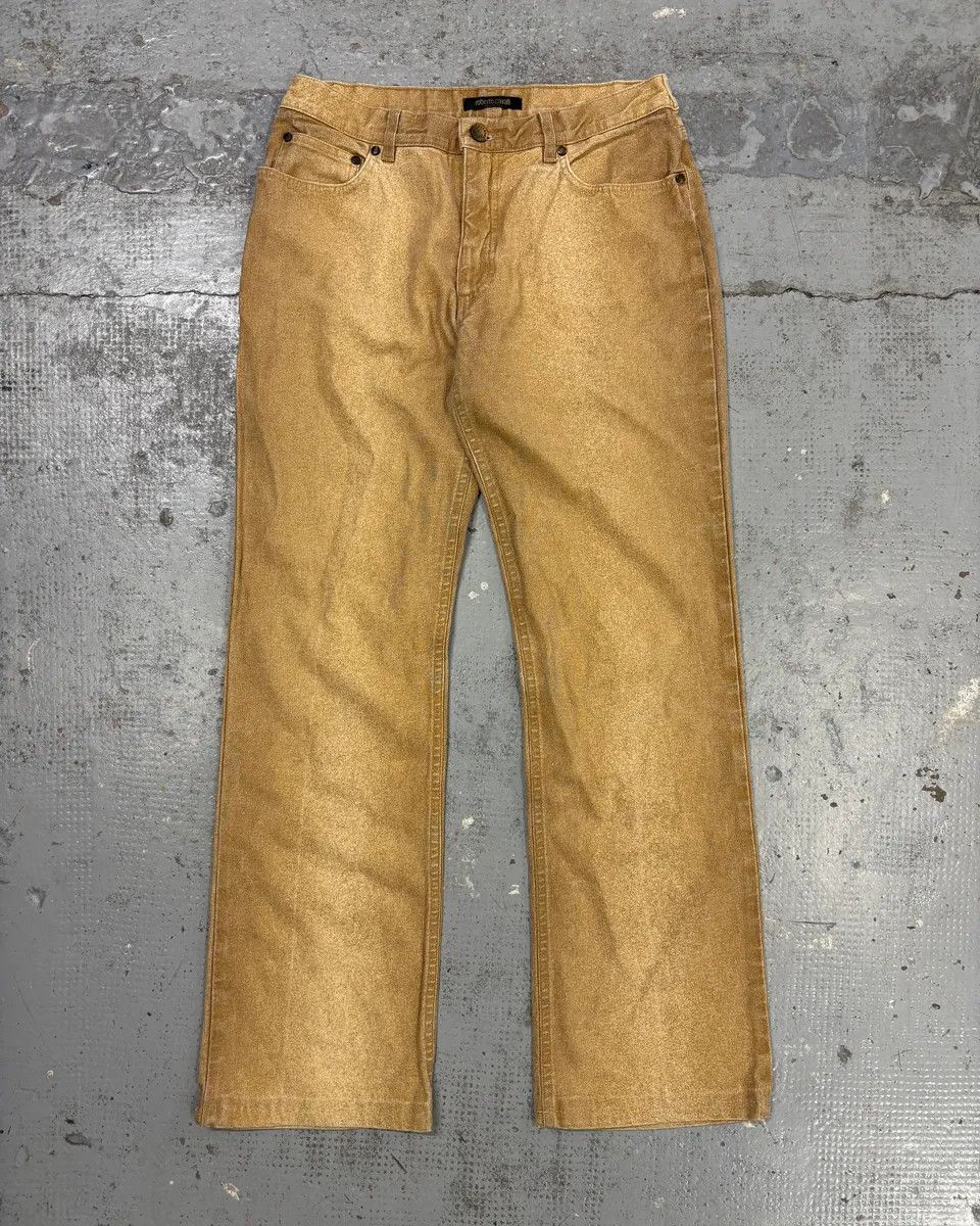 Roberto Cavalli 2000s Roberto Cavalli Gold Glitter Gradient Wide Leg Pants Size 26" / US 2 / IT 38 - 1 Thumbnail