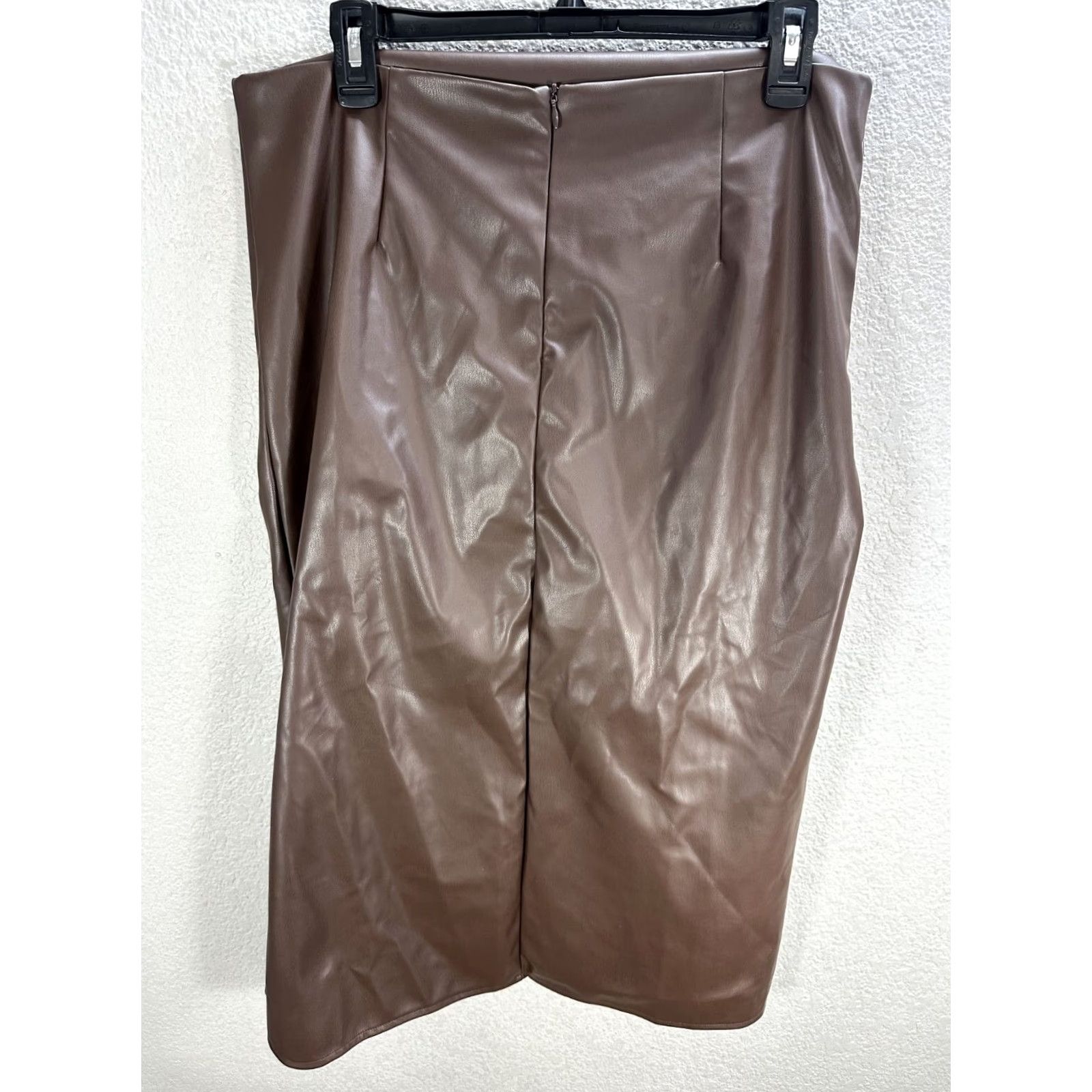 Vintage Micas Brown Faux Leather Wrap Skirt Knee Length Straight Pencil XL NWT Women Adult Size XL Wrap Style Brown NWT Skirt Size 40" / US 18 - 4 Thumbnail