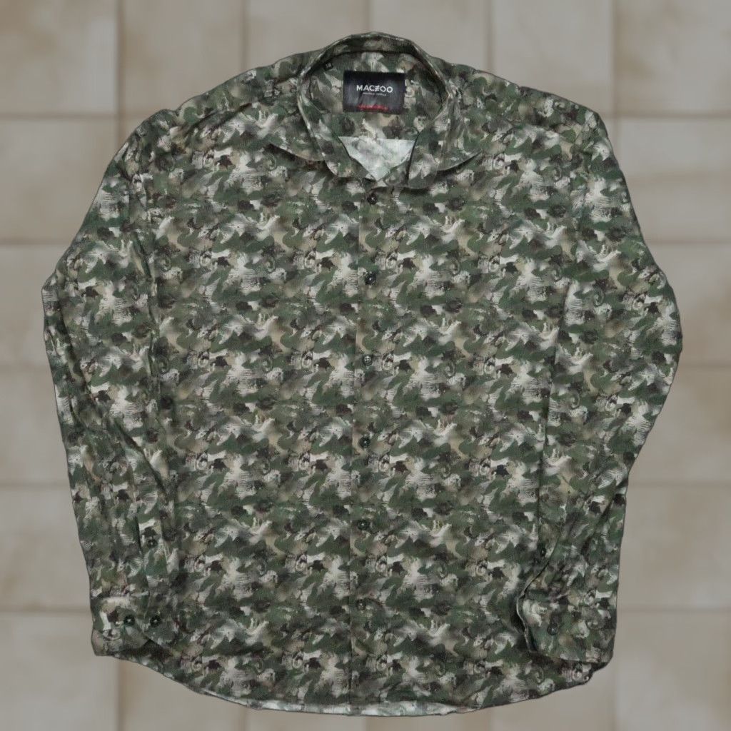 Vintage Maceoo Men’s Green Geometric Button-Up Shirt Long Sleeve Medium