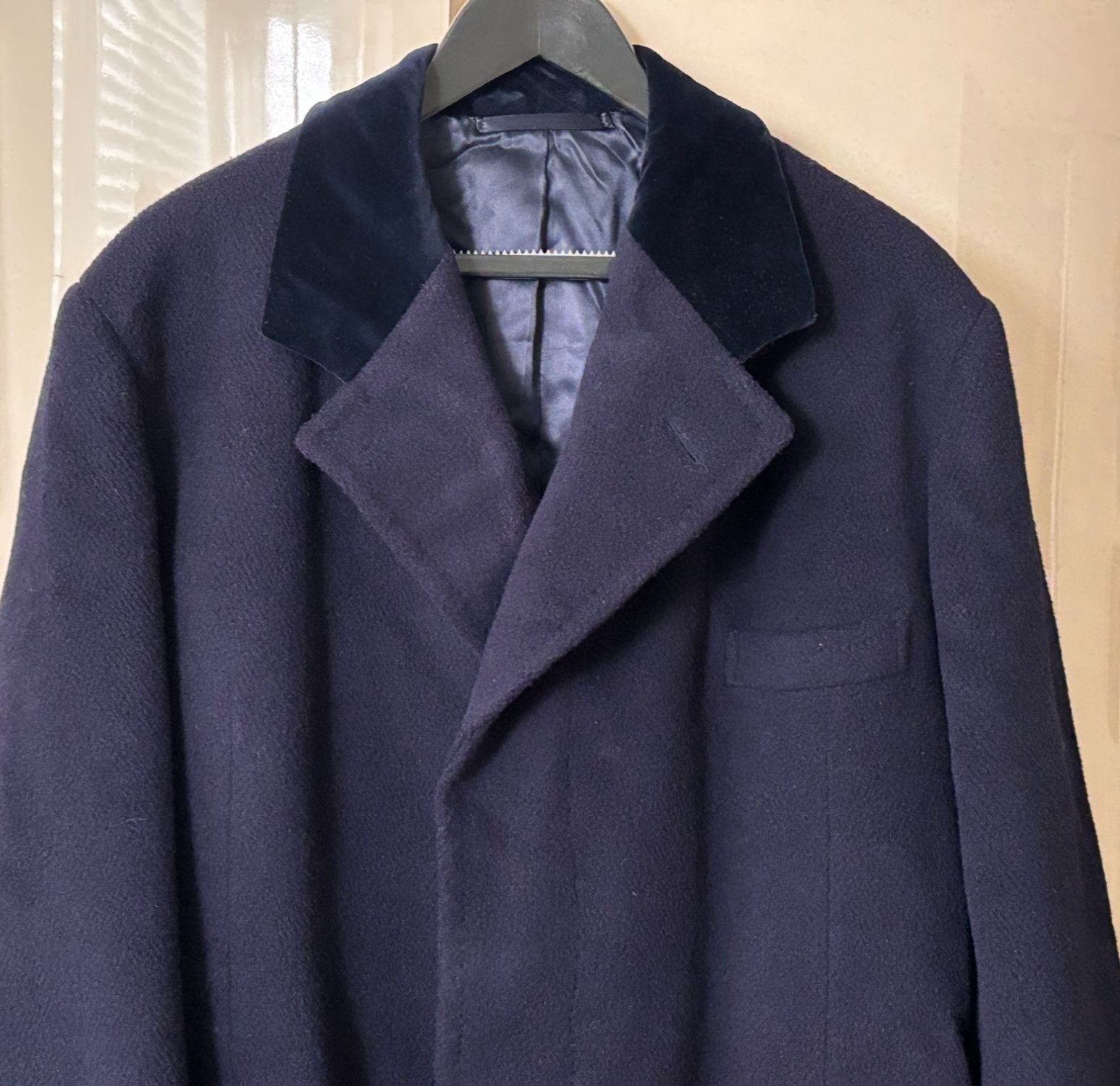 Crombie Crombie Mens Wool Overcoat With Velvet Collar Navy Blue Size US XL / EU 56 / 4 - 9 Thumbnail